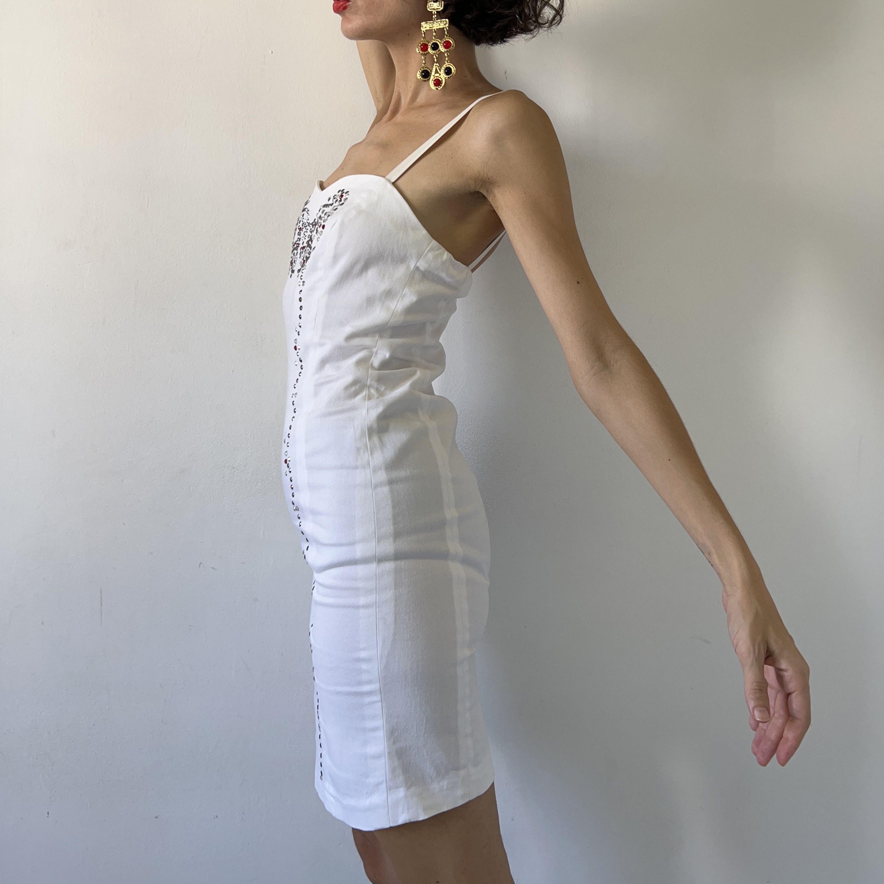 Vintage Vintage rhinestone white pencil slip mini dress Size XS / US 0-2 / IT 36-38 - 3 Thumbnail