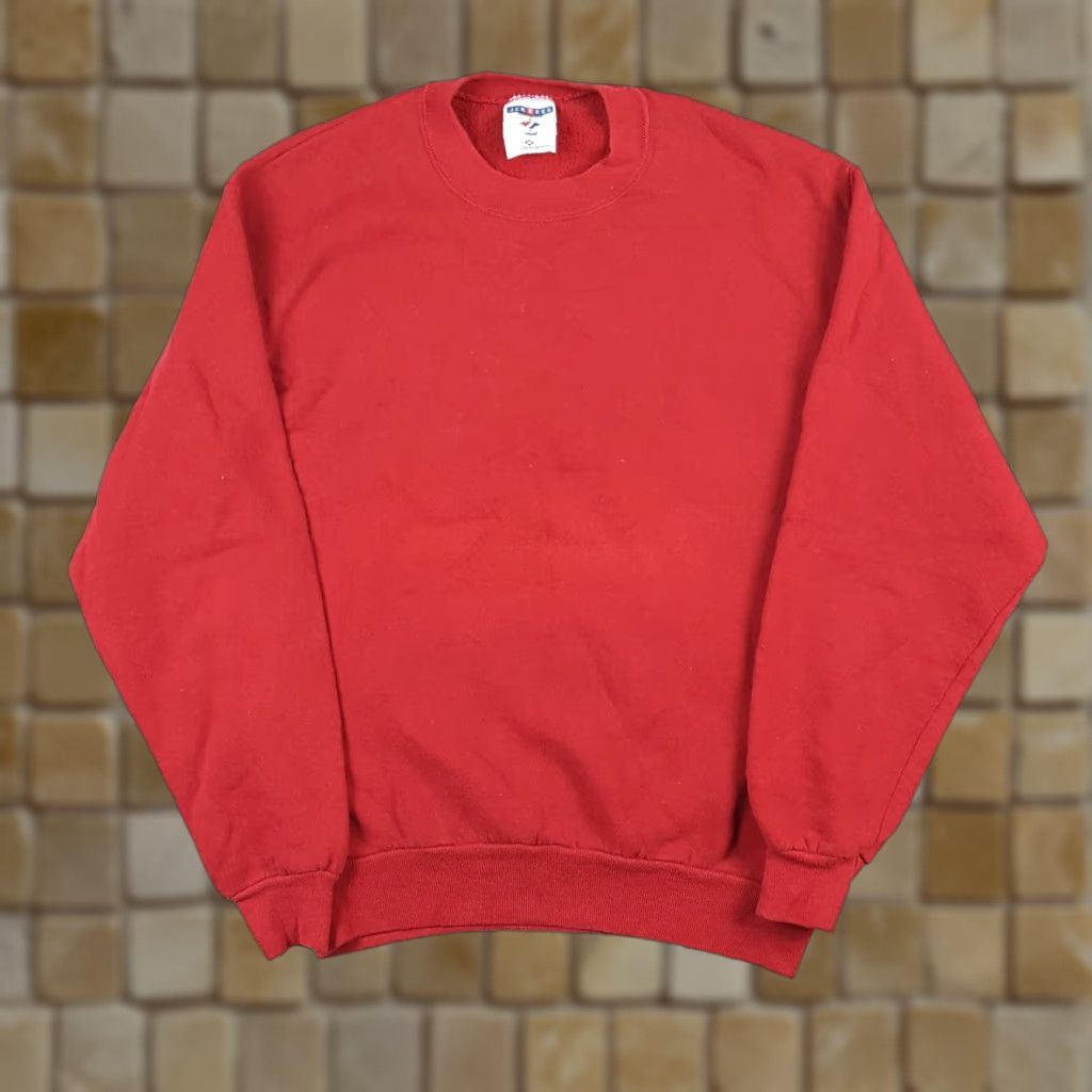 Jerzees Jerzees Sweatshirt Unisex Adults M Red Y2K Plain Pullover Crewneck Fleece Grunge 90s Size M / US 6-8 / IT 42-44 - 1 Thumbnail