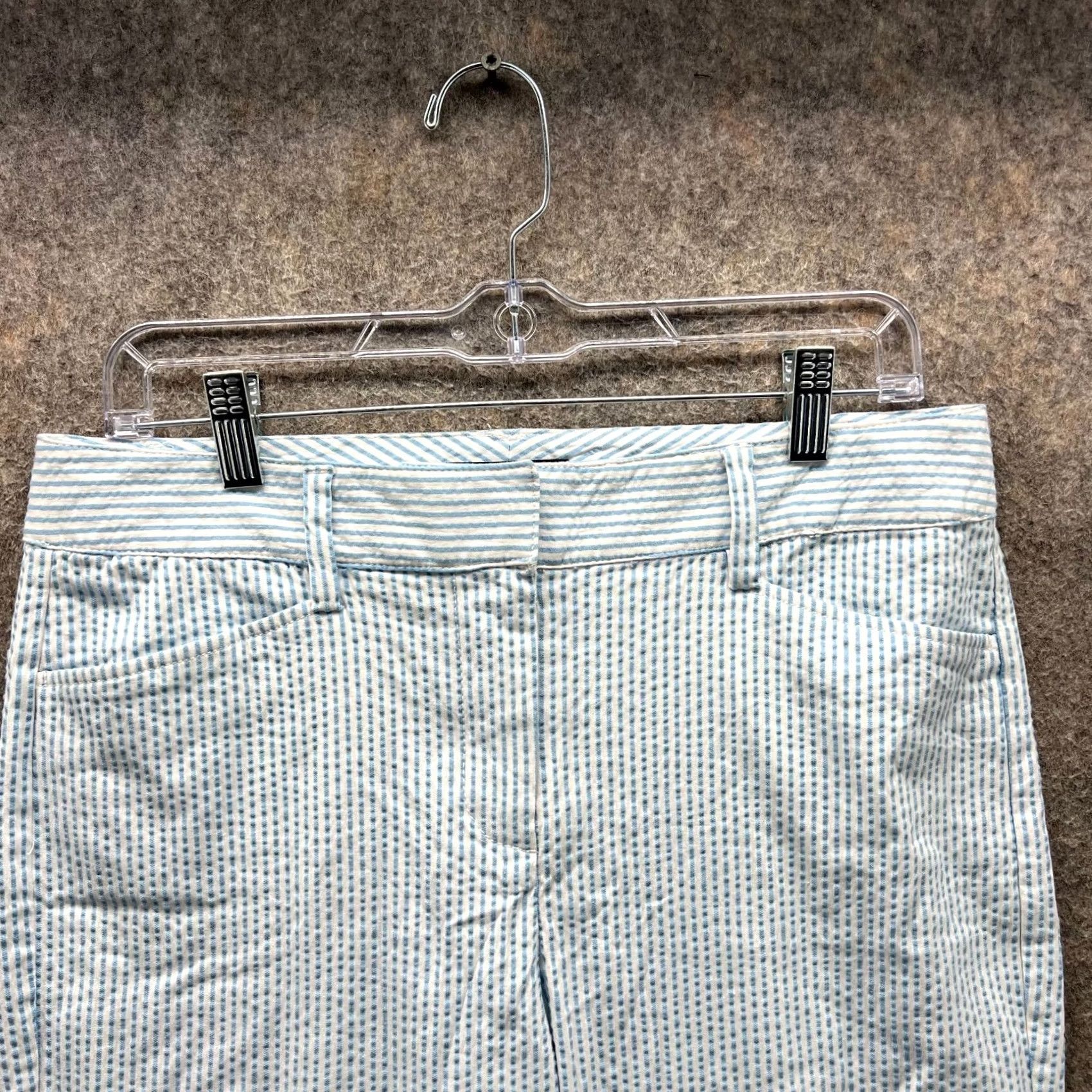 Vintage Lands End Pants Women 8P Petite Blue Striped Mid Rise Slim Leg Seersucker Casual Formal Travel Dress Pants Mens Womens Girls Boys Size 30" / US 8 / IT 44 - 5 Thumbnail