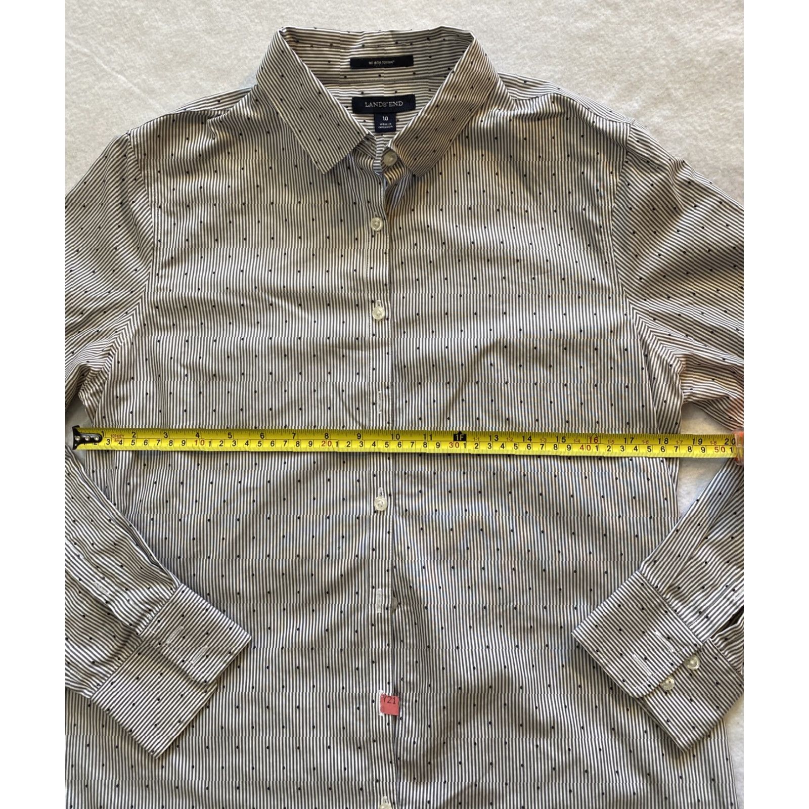 Lands' End Lands’ End Button Shirt Women’s Size 10 Cotton Gray Striped / 15-34 Button-Down Collared Long Sleeve Casual Shirt, 100% Cotton, Regular Fit, Women Size L / US 10 / IT 46 - 6 Thumbnail