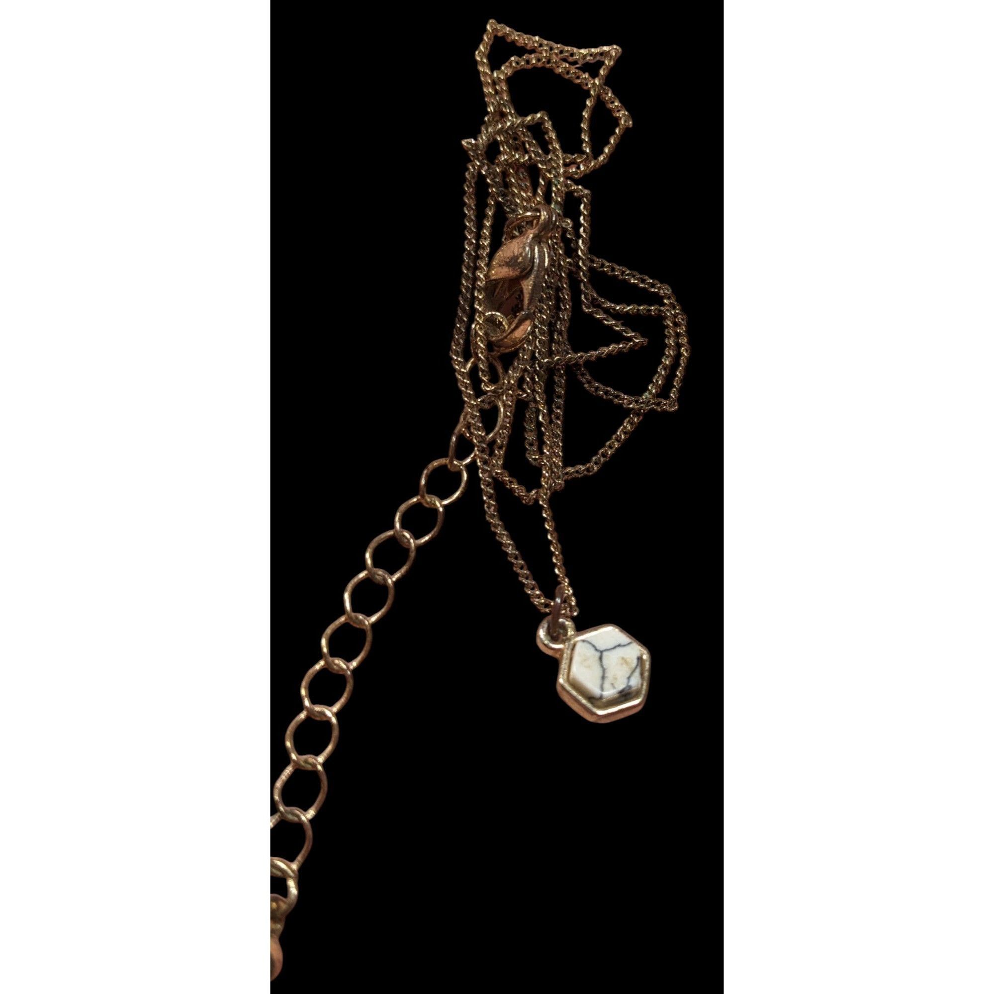 Other Dainty Minimalist Hexagonal White Crackle Stone Pendant Neck Size ONE SIZE - 3 Thumbnail