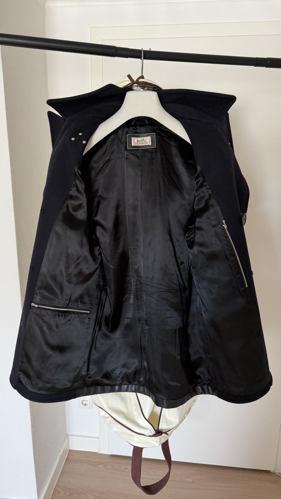 Hermes $8,900 FW23 Navy Black Leather and Wool Runway Coat Size US M / EU 48-50 / 2 - 9 Thumbnail
