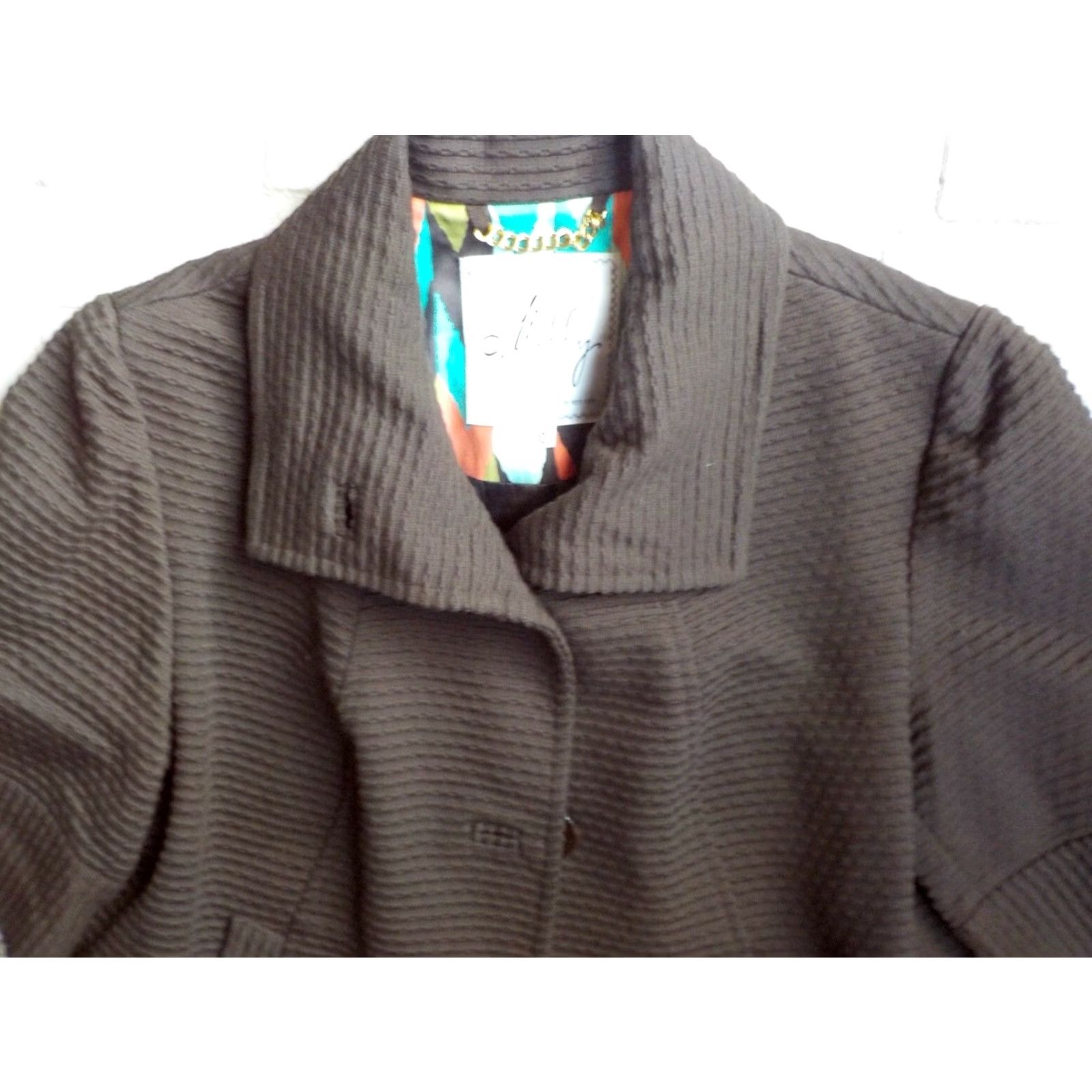 MILLY Milly of New York Cropped Swing Jacket Brown 100% Cotton Size 10 Women's Jacket Size L / US 10 / IT 46 - 2 Thumbnail