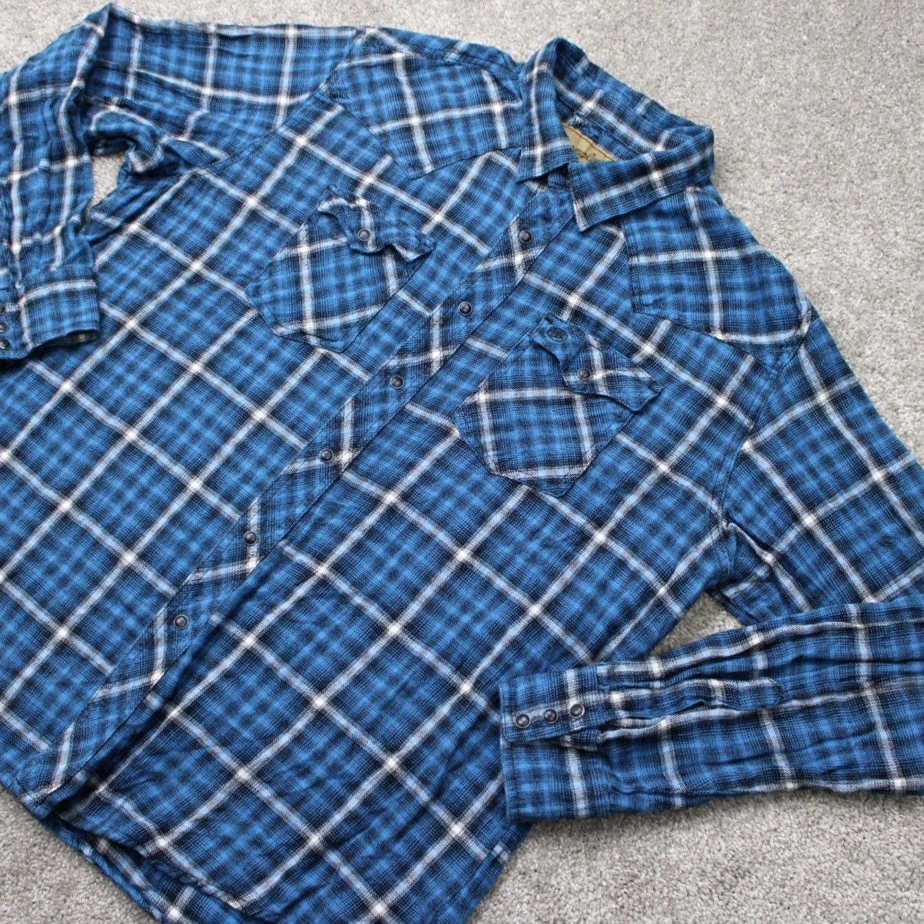 Wrangler Wrangler Shirt Mens 2XL Blue Pearl Snap Western Cotton L/S Flannel WRANGLER WRANCHER Cowboy Western Shirt Mens 2XL Blue Plaid Cotton Button-Up Wool? Size US XXL / EU 58 / 5 - 4 Thumbnail
