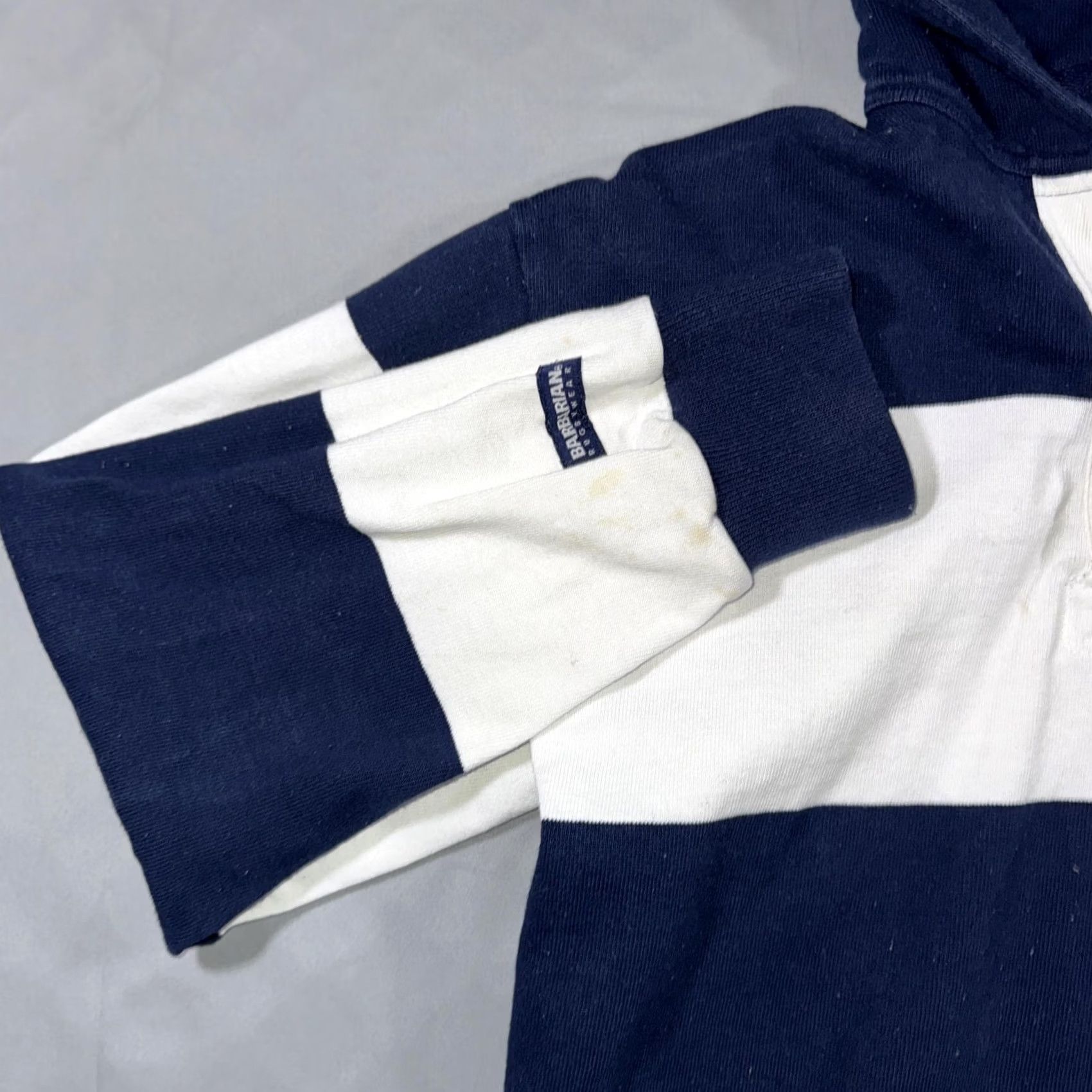 Barbarian Barbarian Hoodie Mens XS Blue White Striped Rugby Jersey Avalon Logo Pullover Size US XS / EU 42 / 0 - 3 Thumbnail