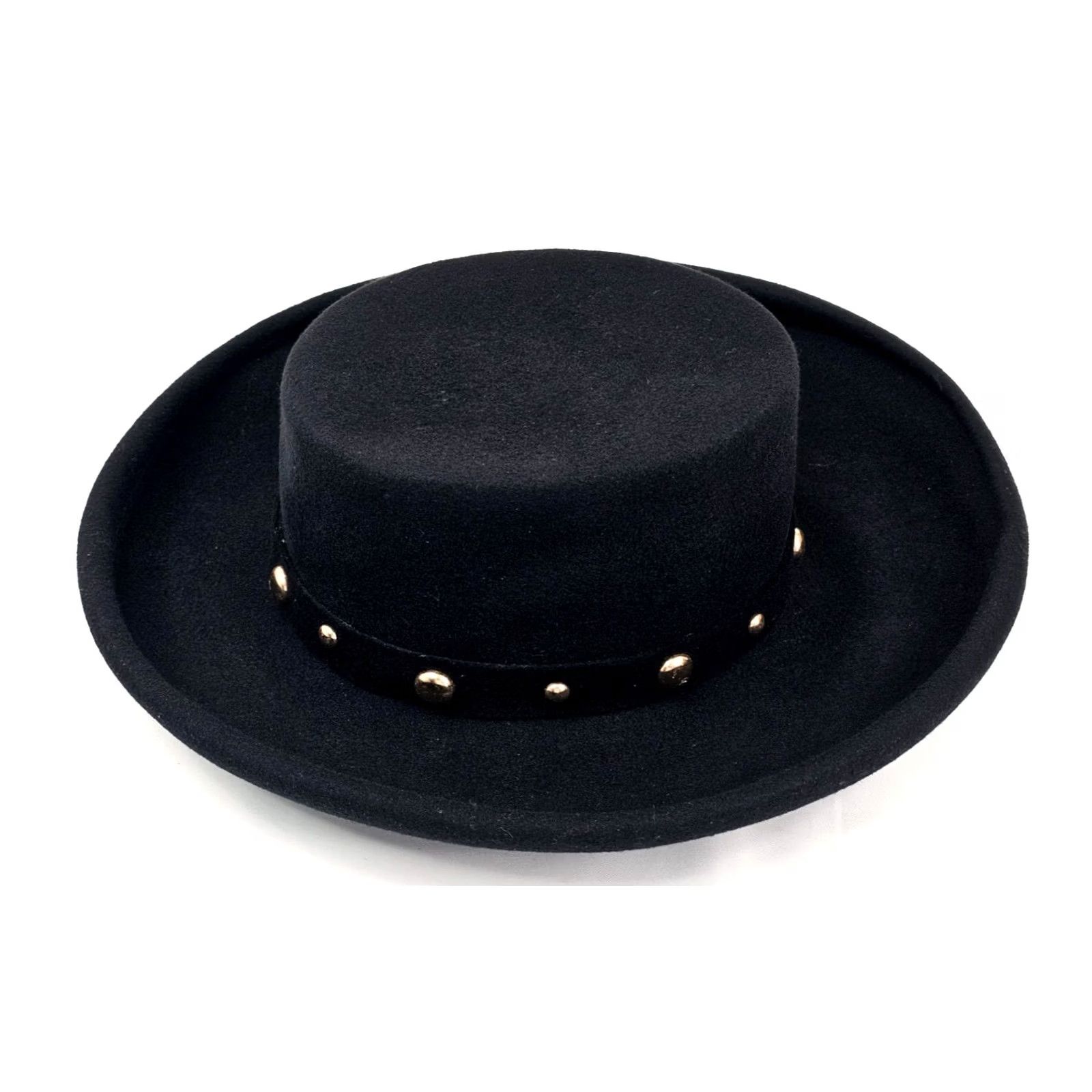 FELT VTG Bollman Wool Felt Hat 6 7/8 Wide Brim Fedora USA Western Brass Studs Mens Hat Size ONE SIZE - 7 Thumbnail
