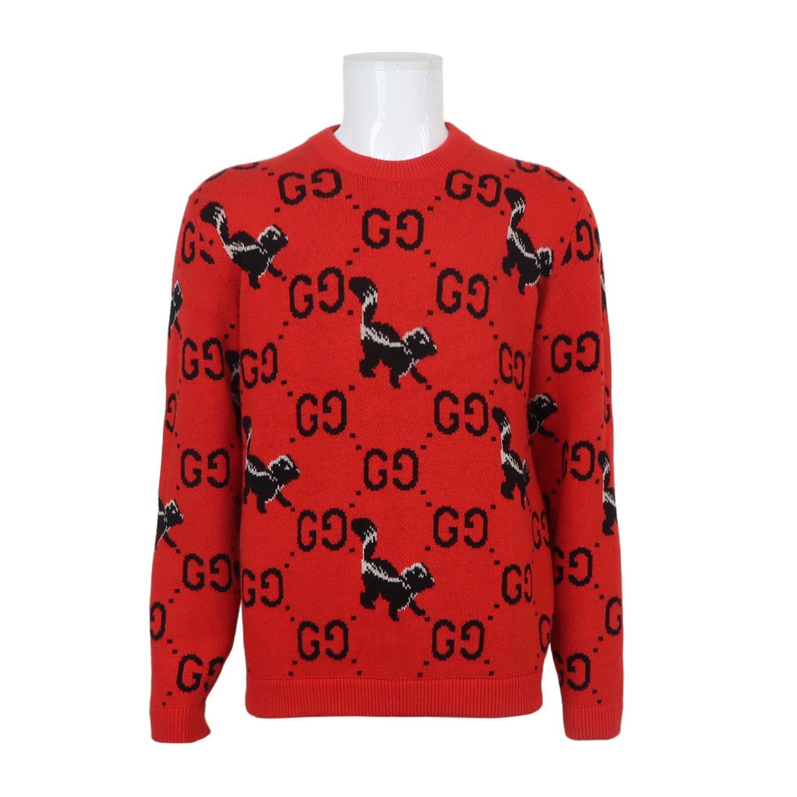 Gucci Red Wool Double G Skunk Print L Sweater