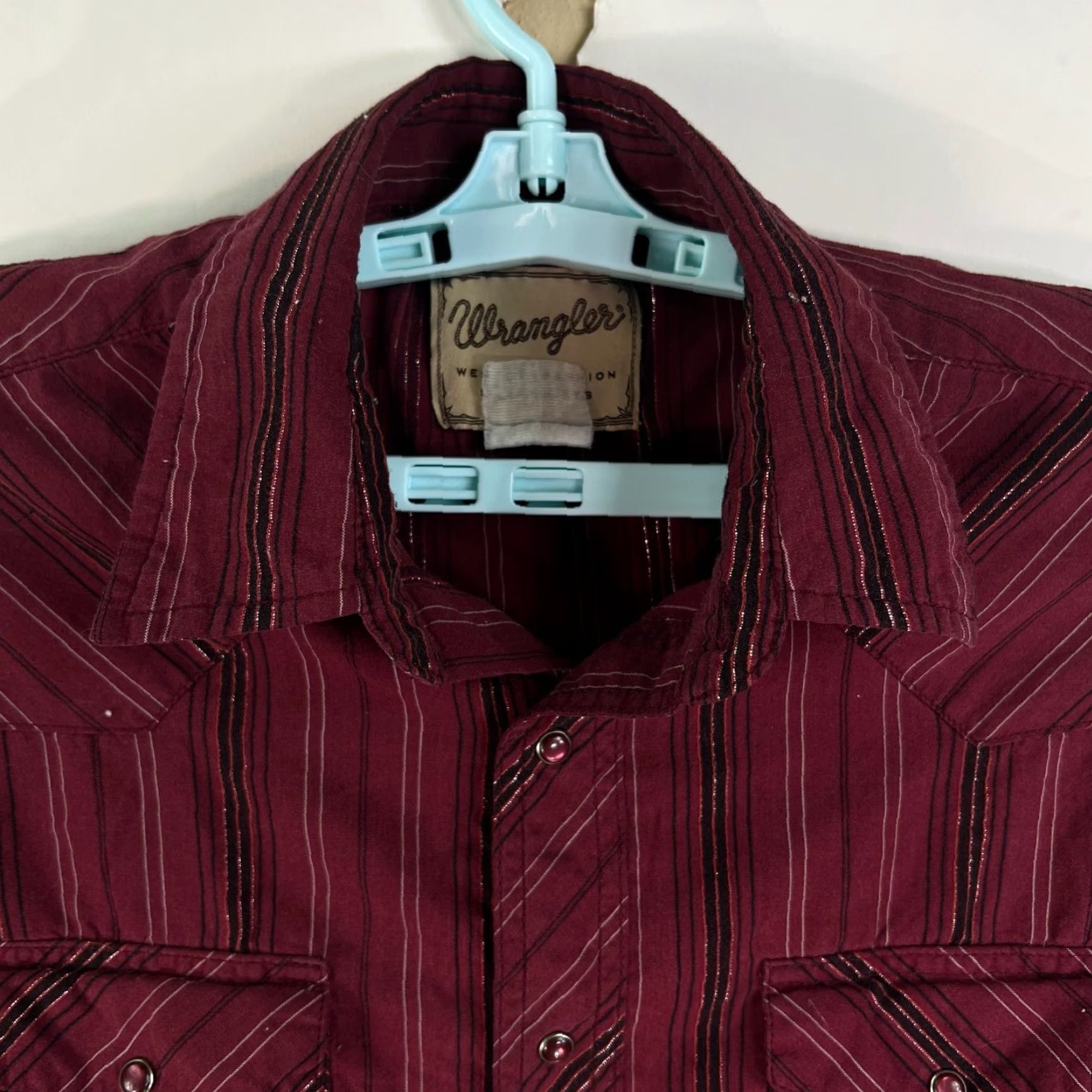 Wrangler VINTAGE Wrangler Western Fashion Snap Shirt Mens XL Maroon Striped Long Sleeve Shirt Size US XL / EU 56 / 4 - 3 Thumbnail
