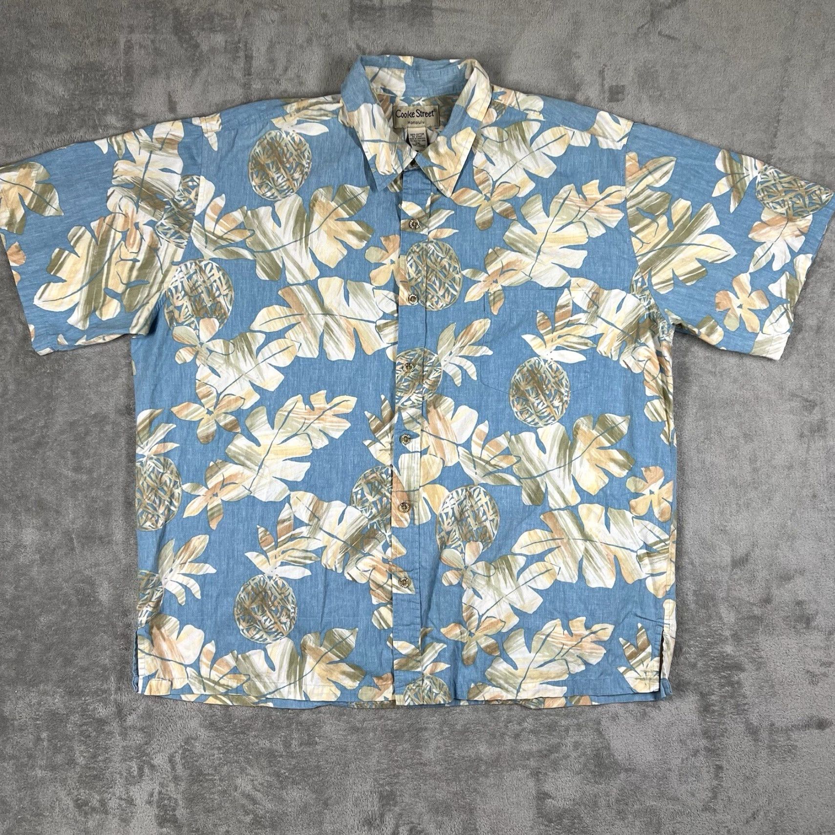 Vintage Cooke Street Hawaiian Button-Up Shirt Mens 2XL Floral Pineapple Pattern Blue Short Sleeve Casual Party/Cocktail Travel Mens Size US XXL / EU 58 / 5 - 2 Thumbnail