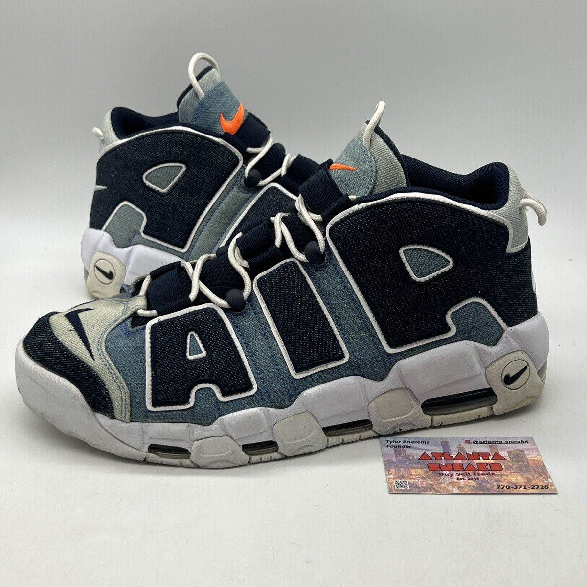 image of Nike Air More Uptempo 96 Denim Shoes in Blue, Men's (Size 13)