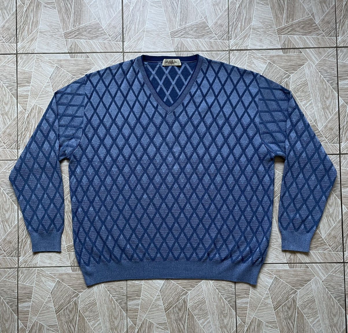 Vintage Montechiaro Knitted Sweater Italy Designers Monogram Rhombus Size US XL / EU 56 / 4 - 1 Thumbnail