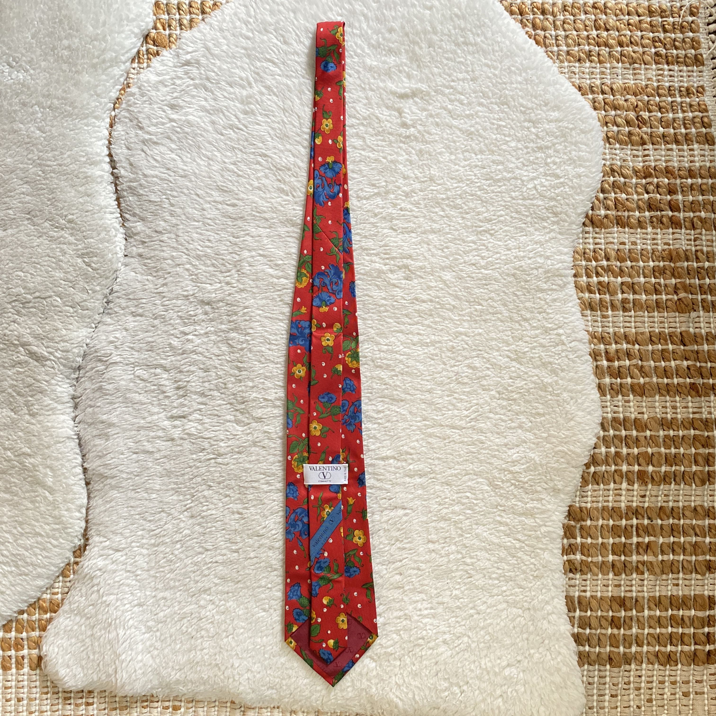 Valentino Vintage Valentino Cravatte Silk Tie – Red Retro Floral Size ONE SIZE - 8 Thumbnail