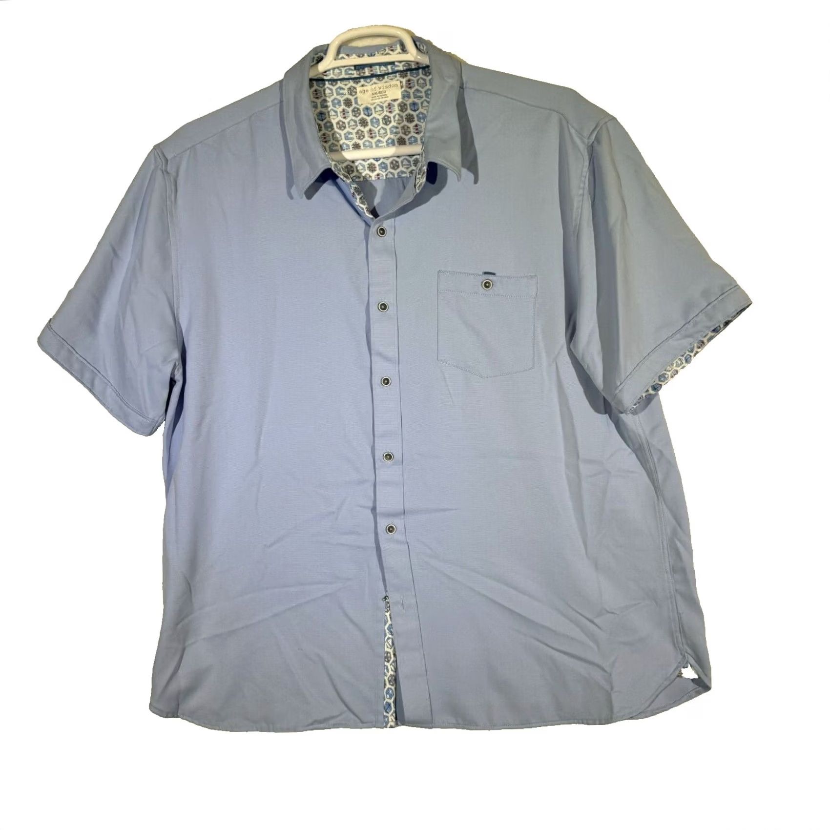 Vintage Age of Wisdom Shirt 2XL Blue Men’s Short‑Sleeve Button‑Up 100% Polyester M232 Size US XXL / EU 58 / 5 - 2 Thumbnail