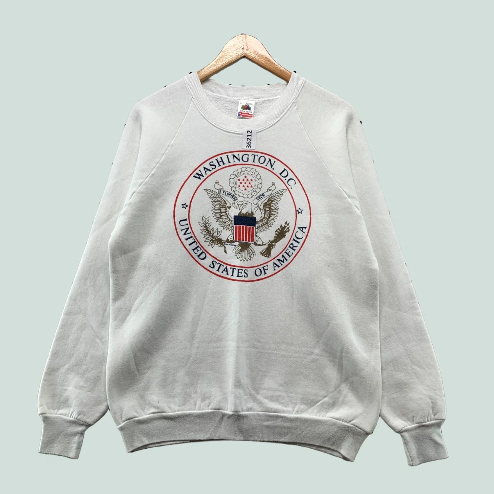 Fruit Of The Loom VINTAGE Washington DC Sweatshirt Mens Large White Raglan Made USA Crewneck 90s USA Fruit of the Loom Sweatshirt Size US L / EU 52-54 / 3 - 1 Thumbnail