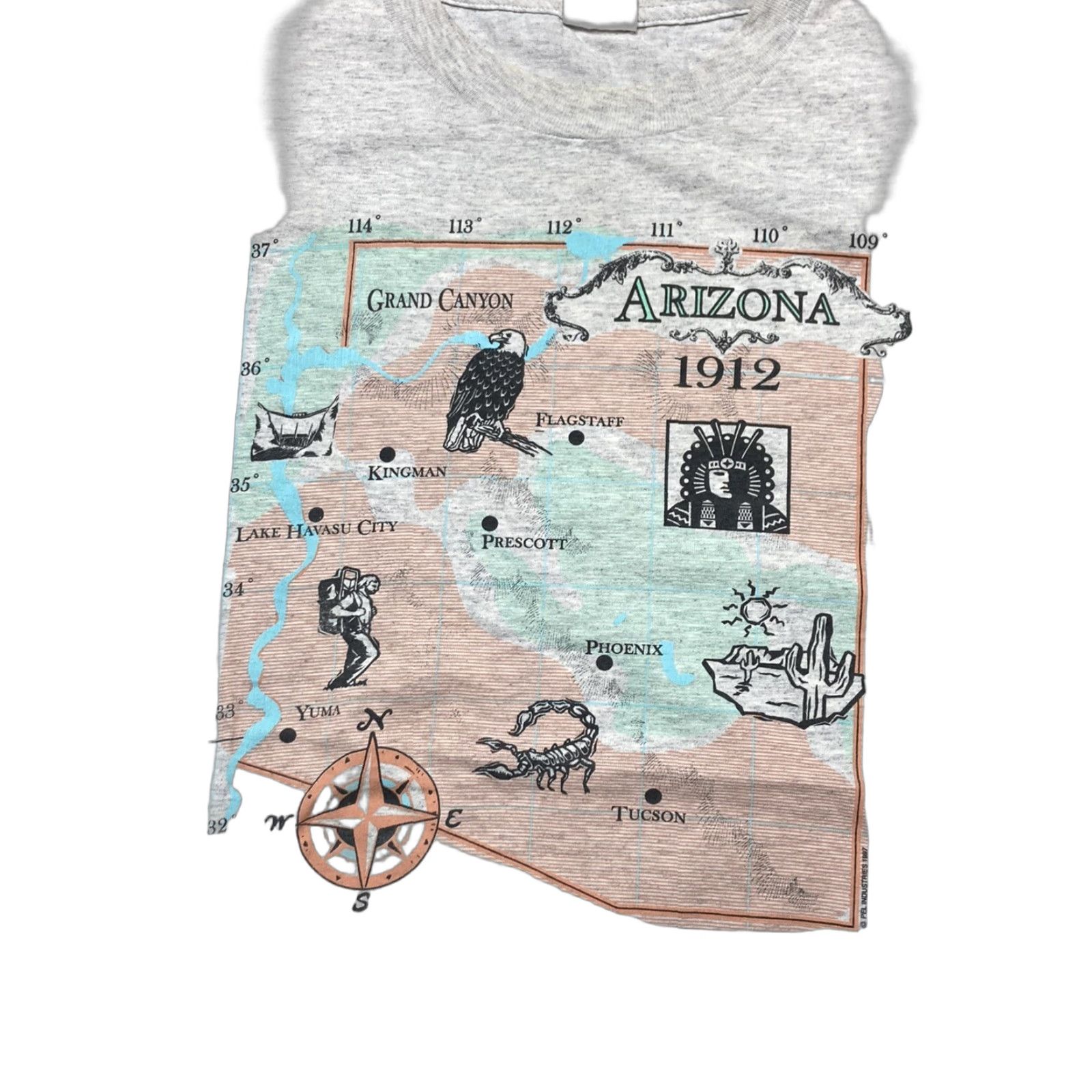 Vintage VINTAGE 90s graphic T-Shirt Arizona state map Grand Canyon eagle hiking Men XL Gray Size US XL / EU 56 / 4 - 1 Thumbnail