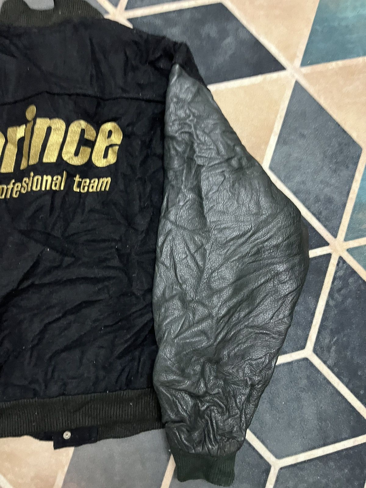 Prince 💥Vintage PRINCE Team Golden Logo Varsity Leather Jackets Size US L / EU 52-54 / 3 - 11 Thumbnail