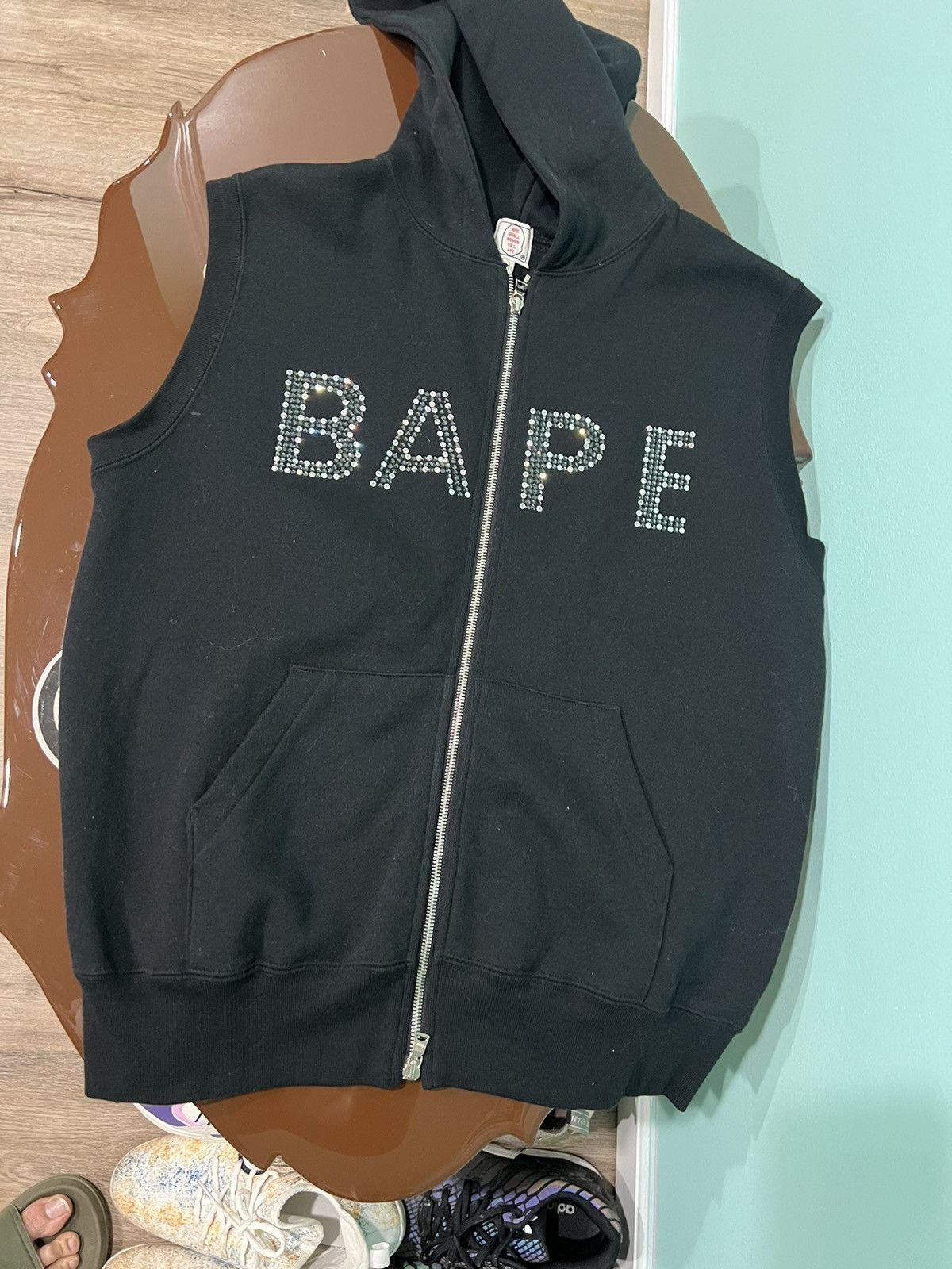 image of Swarovski Bape Sleeveless Hoodie in Black, Men's (Size Small)