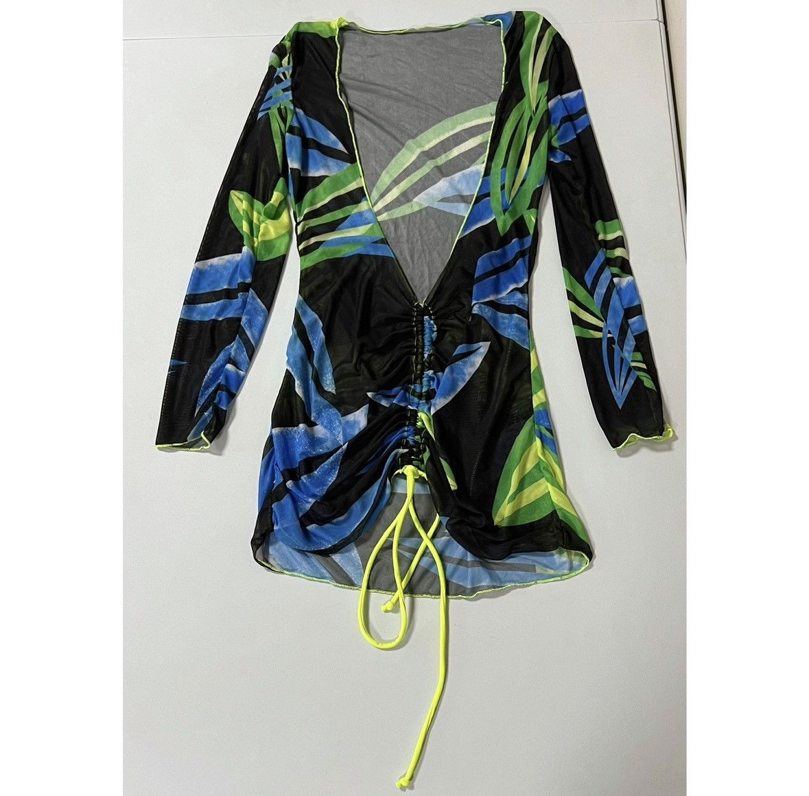Japanese Brand Black Floral Mesh V-Neck Swim Beach Coverup Shirt Size M 💙💚✨ Size M / US 6-8 / IT 42-44 - 2 Thumbnail