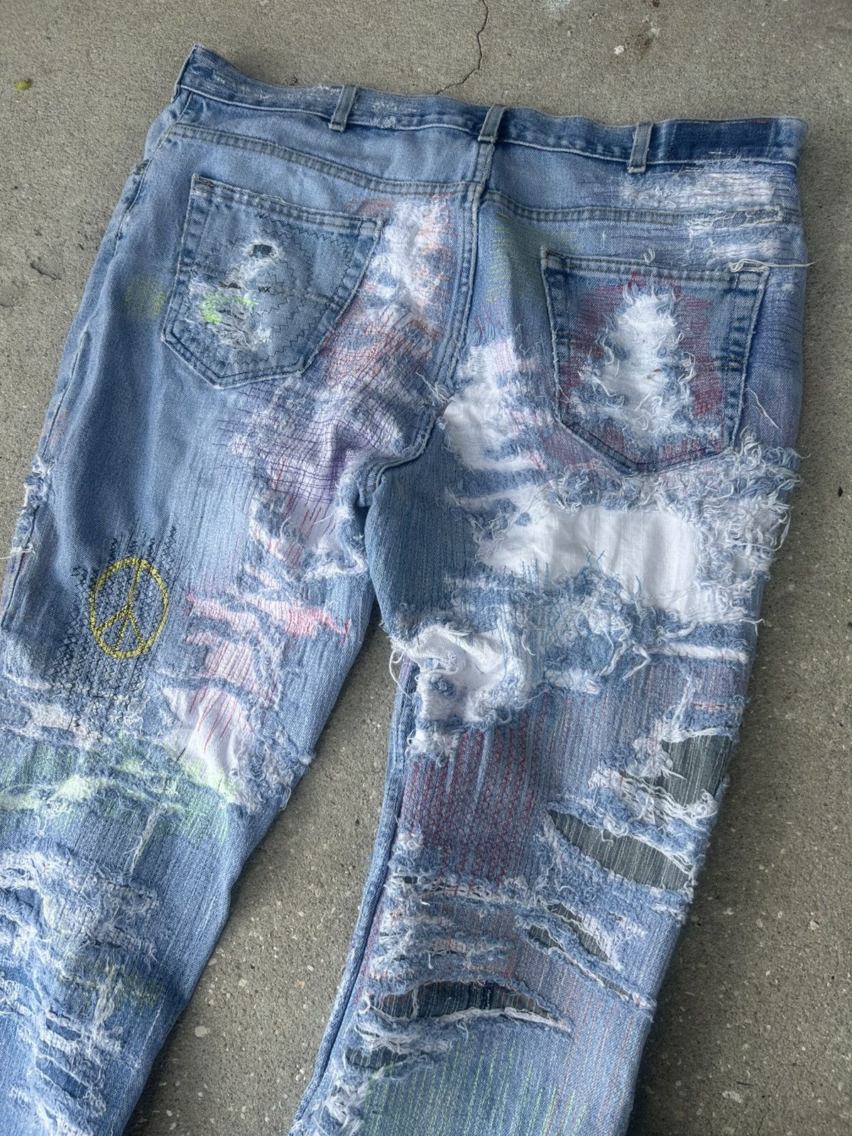 Other 1/1 Your World distressed repaired denim light blue jeans Size US 42 / EU 58 - 6 Thumbnail