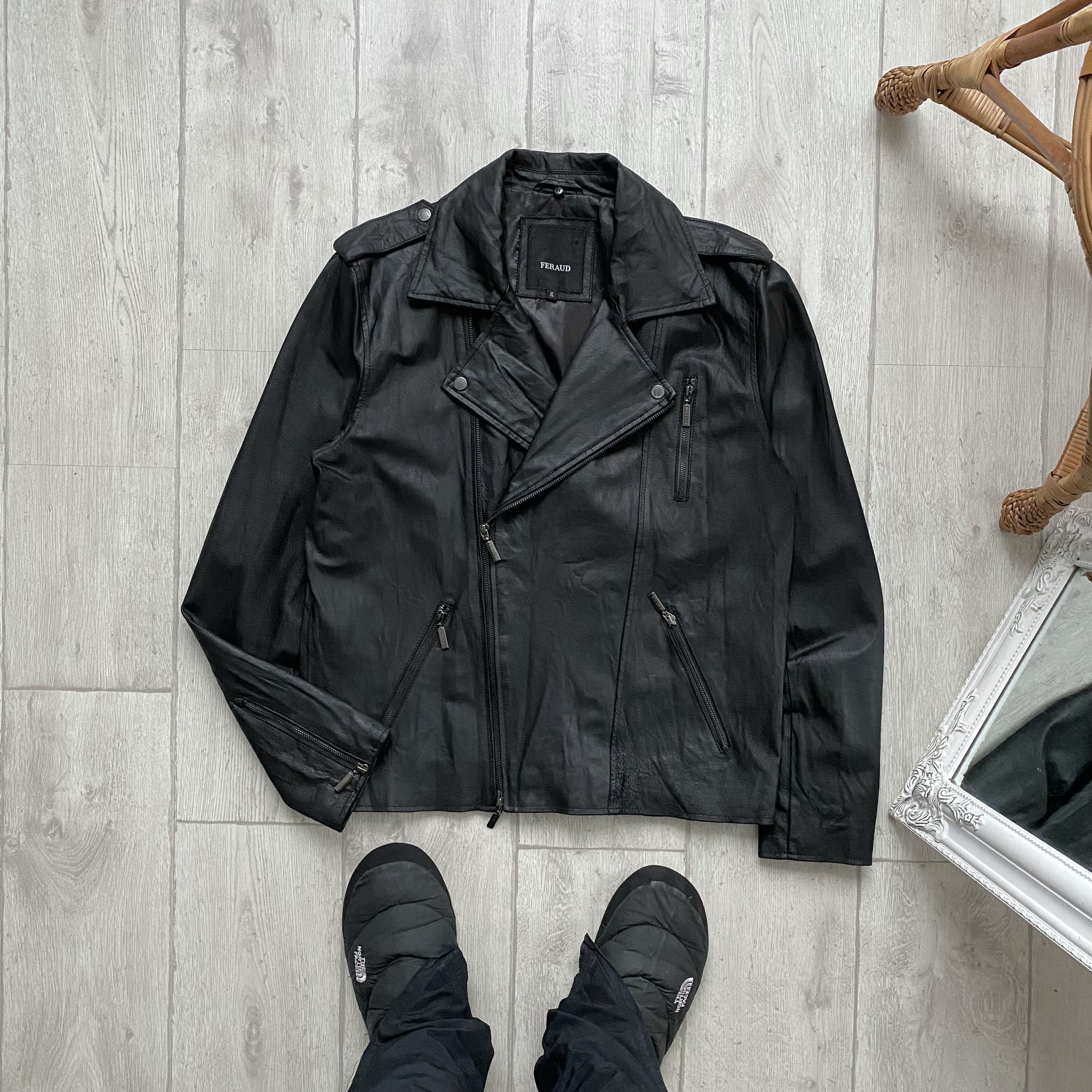 image of Avant Garde Luxury Vintage Louis Feraud Biker Moto Leather Jacket in Black, Men's (Size Large)