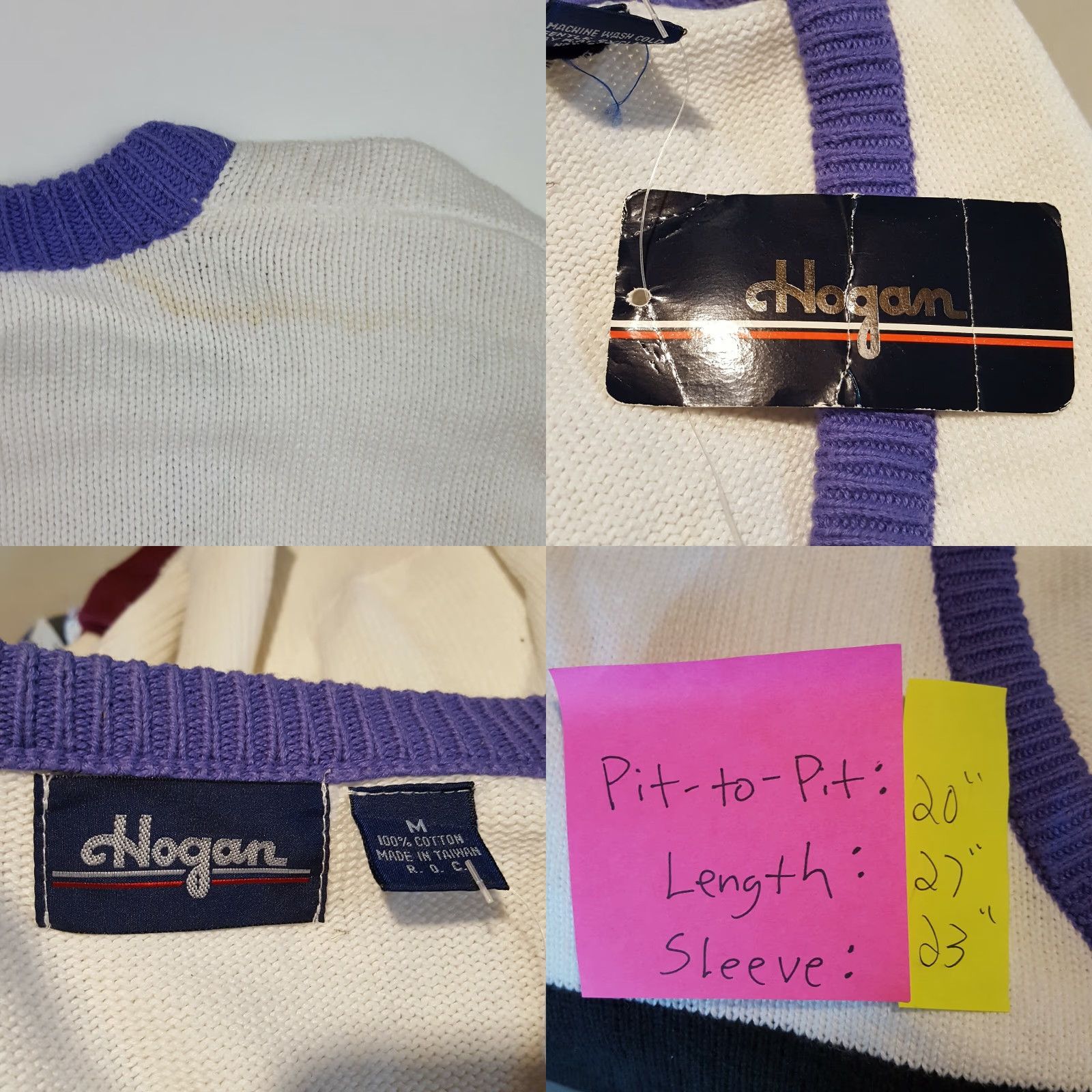 Hogan VINTAGE Hogan V-Neck Striped Knit Pullover Sweater - Women's Medium - White - 90s 80s Retro Casual Fashion Row Size M / US 6-8 / IT 42-44 - 8 Thumbnail