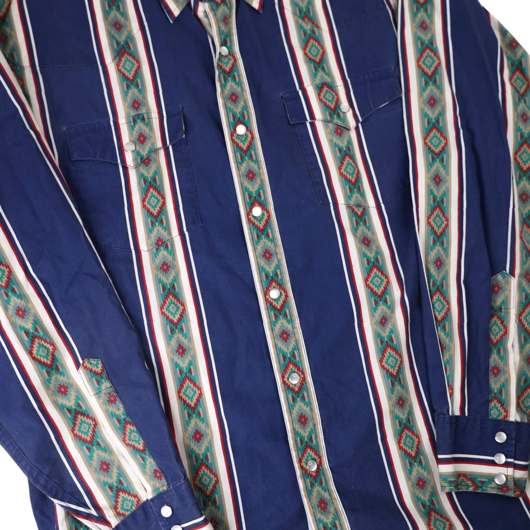 Vintage VINTAGE High Noon Mens Large Vertical Aztec Striped Pearl Snap Western Shirt Size US L / EU 52-54 / 3 - 3 Thumbnail