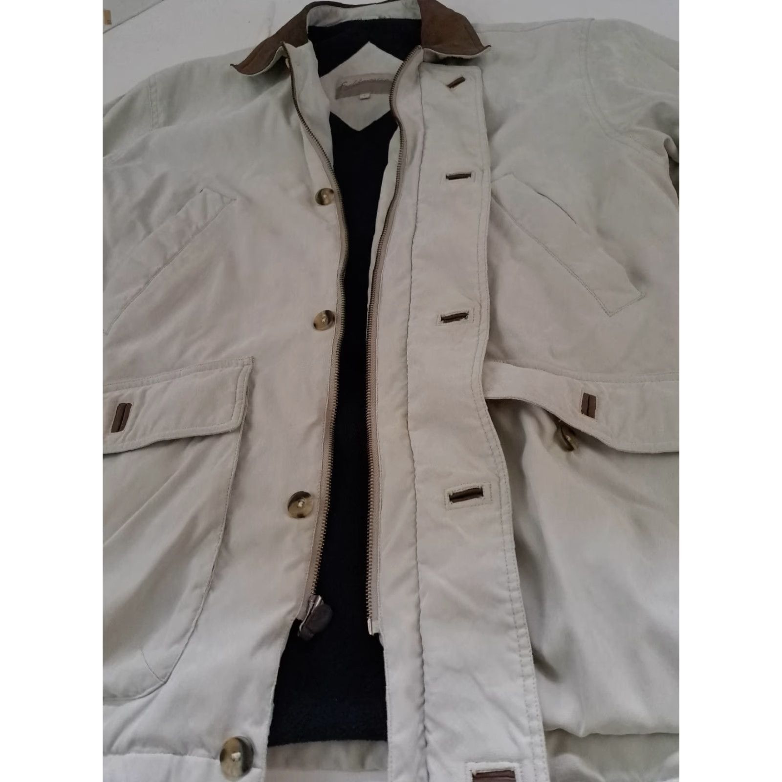 Vintage VINTAGE Field master Jacket Outdoor Insulated zip&button Leather Collar & Trim Large Beige Men Regular L Shirt? Size US L / EU 52-54 / 3 - 3 Thumbnail