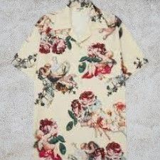 Designer Almost Someday Mens 2XL Floral Angel Print Button Up Short S Size US XXL / EU 58 / 5 - 3 Thumbnail