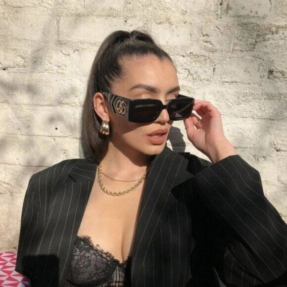 Gucci Gucci GG0811S 001 Sunglasses Black Rectangle Frame, Grey Size ONE SIZE - 7 Thumbnail