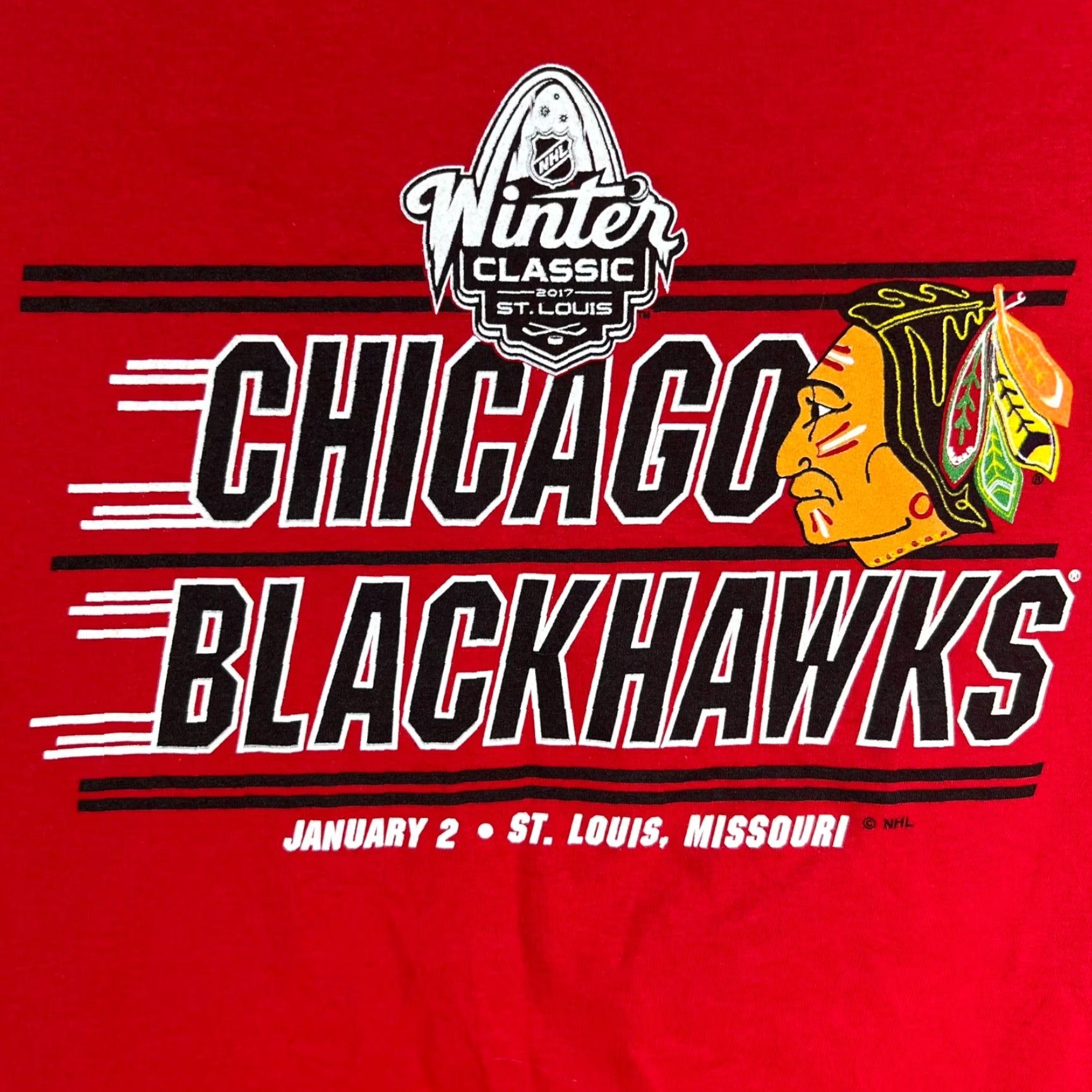 NHL VINTAGE NHL Chicago Blackhawks T-Shirt Winter Classic Long Sleeve Mens M Red Graphic Print Size US M / EU 48-50 / 2 - 2 Thumbnail