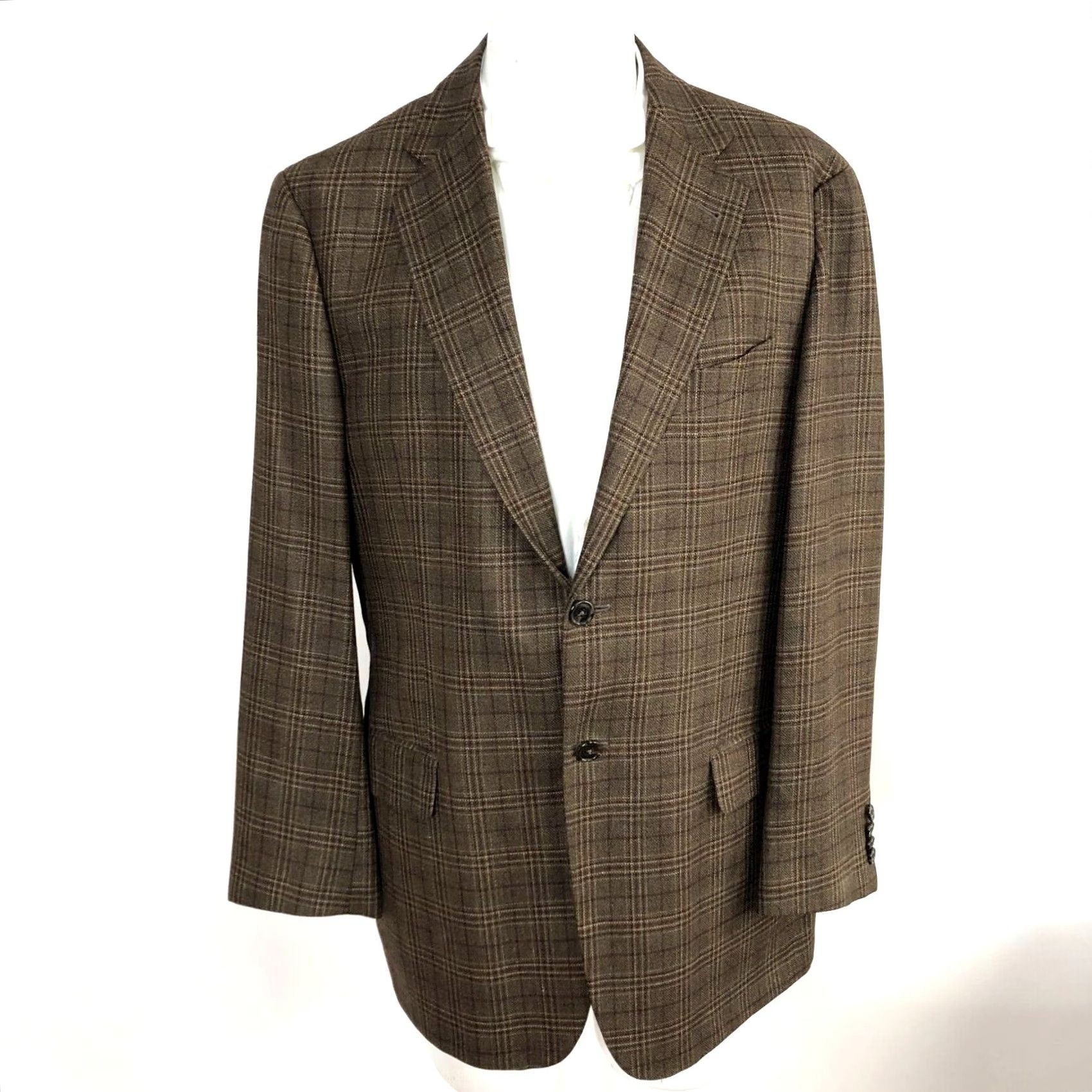 Joseph Abboud Joseph Abboud Jacket Sport Coat Plaid Brown Silk Wool Blend 41R Two-Button Notch Lapel Double-Vented Regular Fit Mens Size US XS / EU 42 / 0 - 2 Thumbnail
