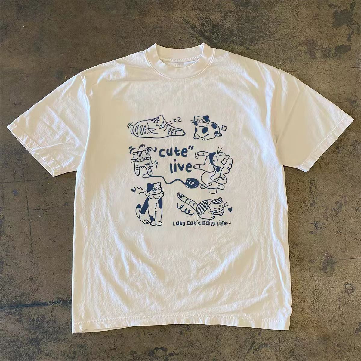 Vintage White Vintage-Style Cat Print T-Shirt Size US M / EU 48-50 / 2 - 1 Thumbnail