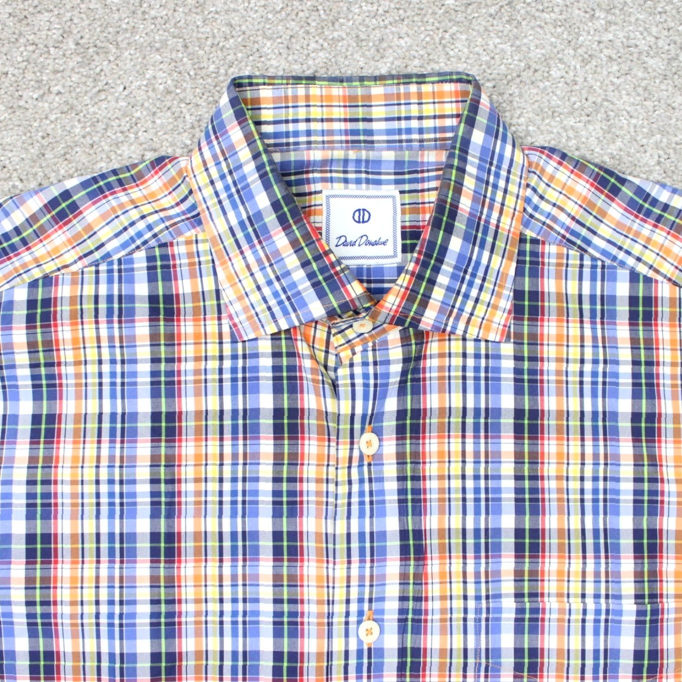 David Donahue David Donahue Shirt Mens XL Blue/Orange/Yellow 100% Cotton Long Sleeve Button Up Shirt Size US XL / EU 56 / 4 - 4 Thumbnail