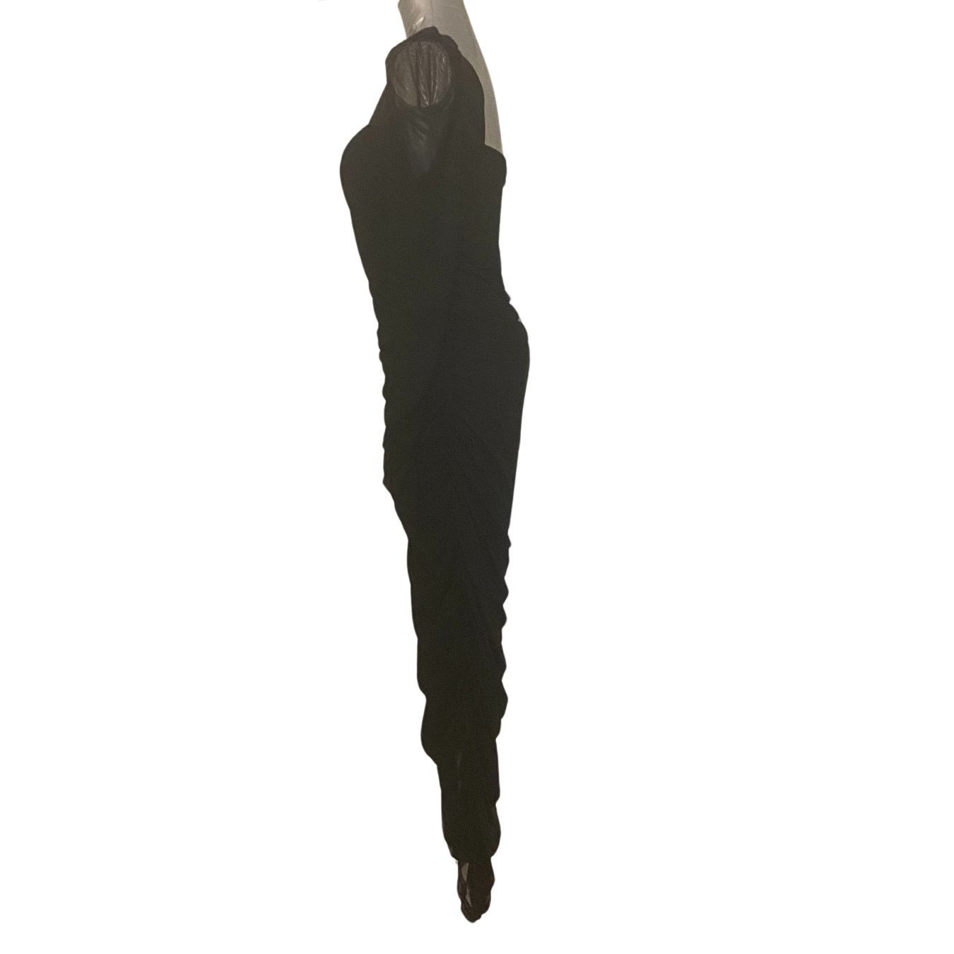 Shein Black Mesh Ruched Bodycon Midi Dress Size L / US 10 / IT 46 - 4 Thumbnail