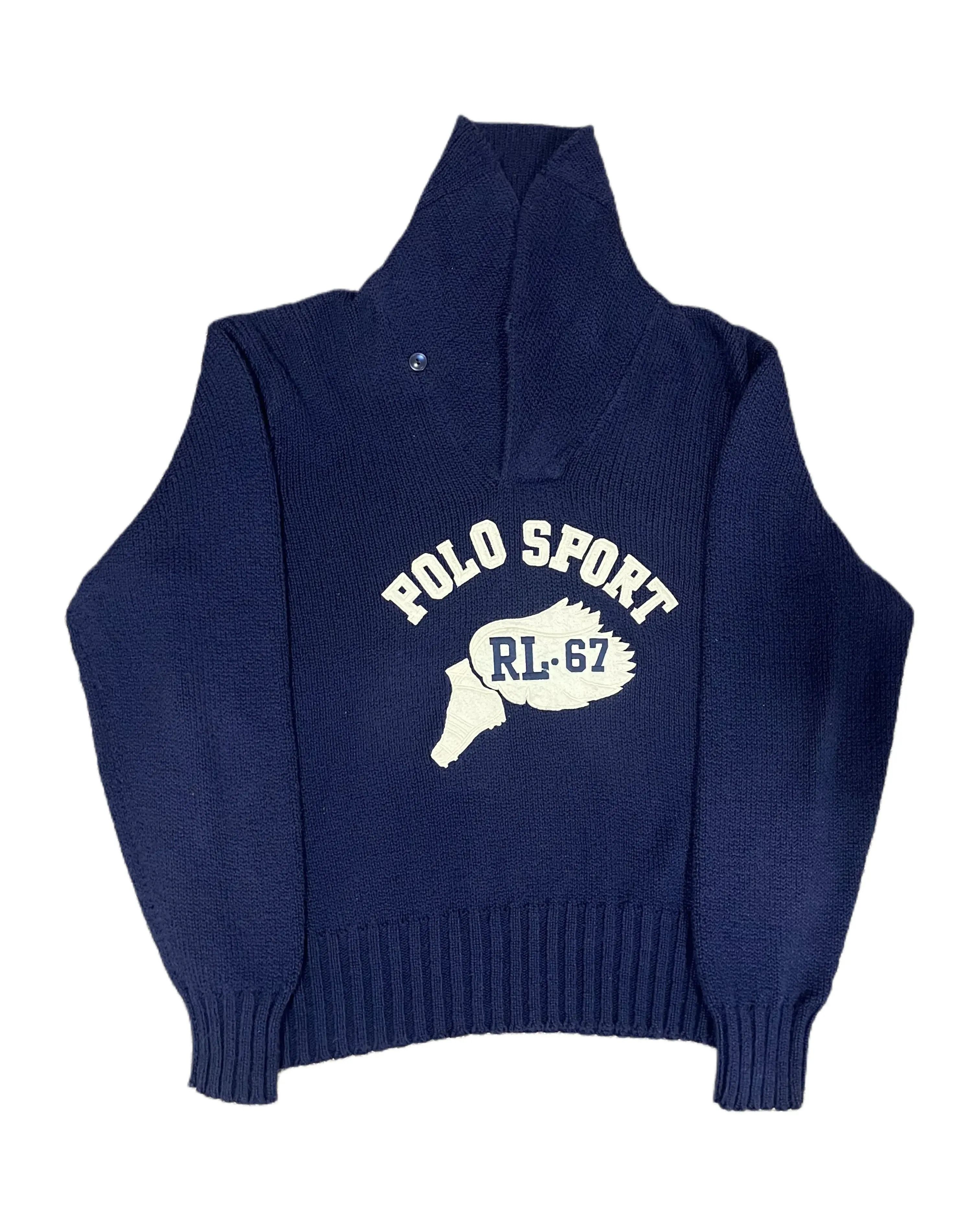 Polo Ralph Lauren × Ralph Lauren × Vintage 90's Polo RL Sport Royal Blue Knit Sweatshirt Size US M / EU 48-50 / 2 - 1 Thumbnail