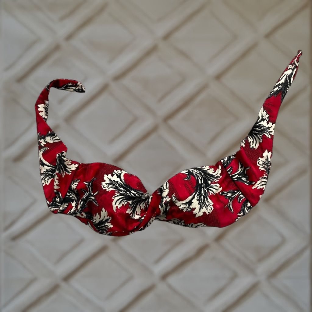 Vintage Sunsets Women's Bikini Top Strapless Padded Red Floral Bandeau Swimsuit Small Beach Activewear Size S / US 4 / IT 40 - 1 Thumbnail