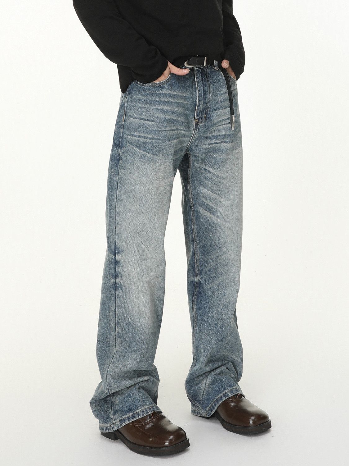 Japanese Brand Men's America Vibe whiskered washed distressed loose jeans Size US 32 / EU 48 - 4 Thumbnail