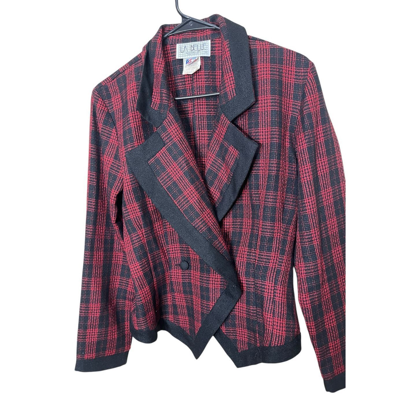 Other Vintage La Belle 80s 90s Red Black Plaid Blazer Size 7 Size M / US 6-8 / IT 42-44 - 3 Thumbnail
