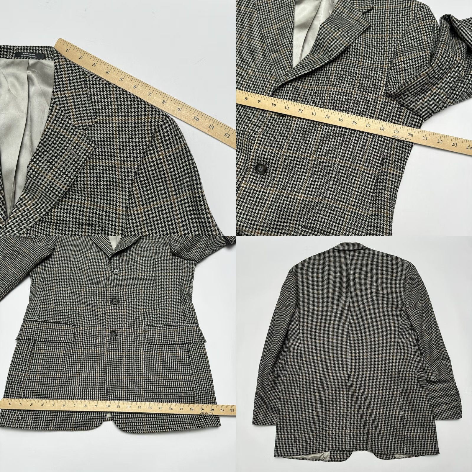 Austin Reed VTG Austin Reed Blazer Sport Coat 3 Piece Houndstooth Tweed USA 38R Mens Gray Jacket Coat Blazer Regular Fit Size 38R - 9 Thumbnail