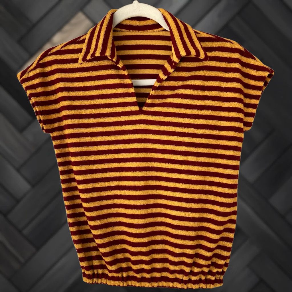 Vintage VINTAGE Shirt Golden Yellow Burgundy Striped Polo Top S/M 60s 70s Mod Size S / US 4 / IT 40 - 1 Thumbnail
