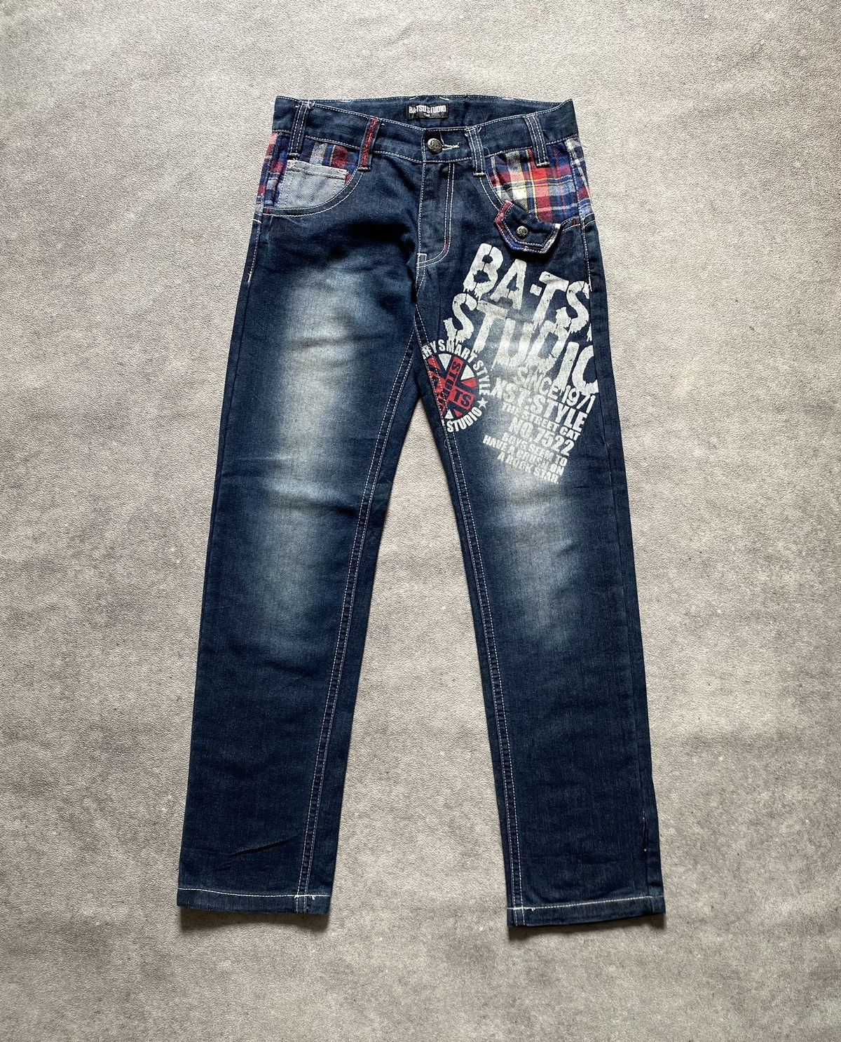 Japanese Brand 2000s Bat-su Studio Plaid Washed Denim - Punk Style Size US 26 / EU 42 - 1 Thumbnail
