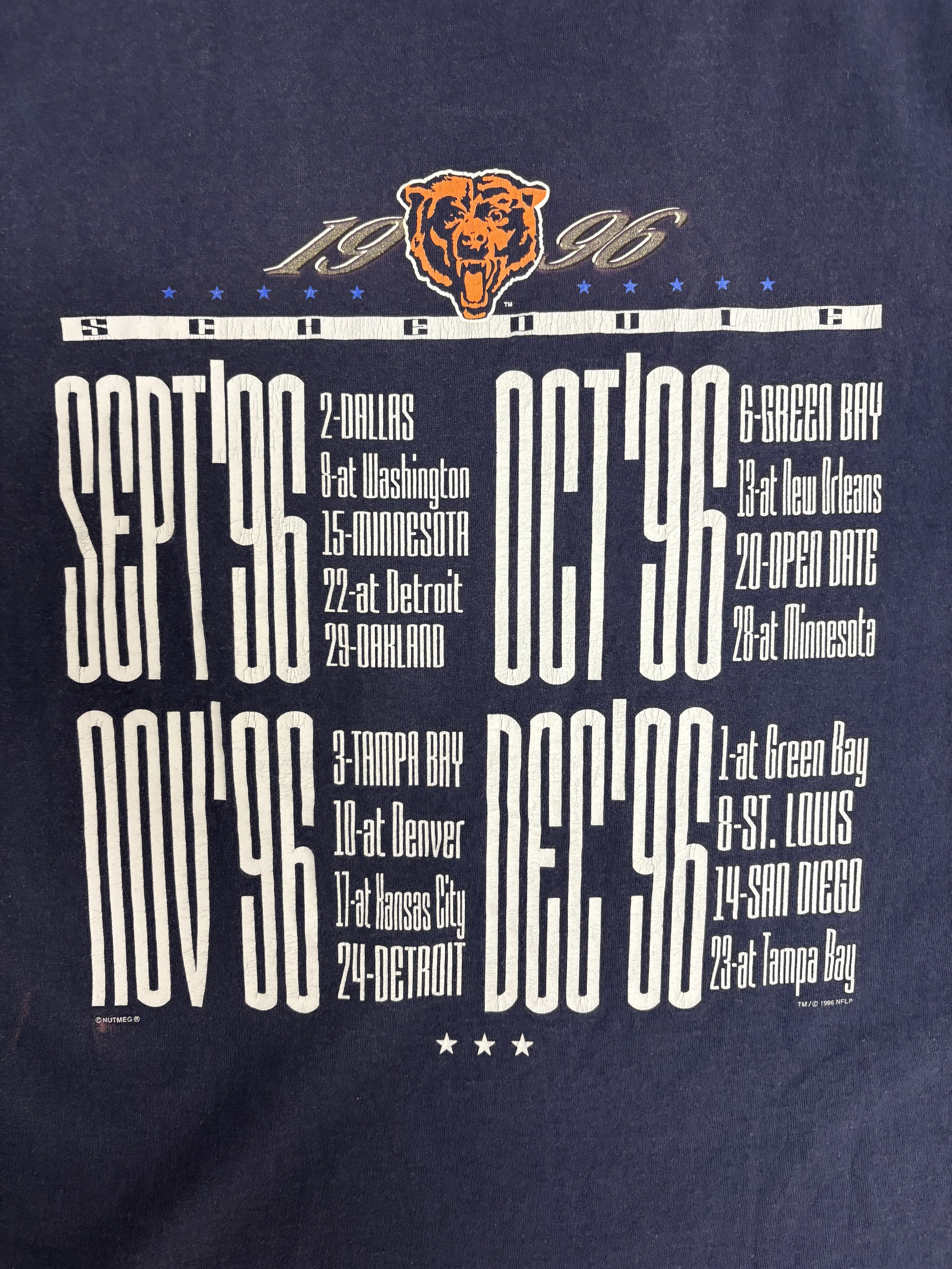 Vintage Chicago Bears 1996 Schedule Vintage Blue T-Shirt Tee Size US L / EU 52-54 / 3 - 6 Thumbnail