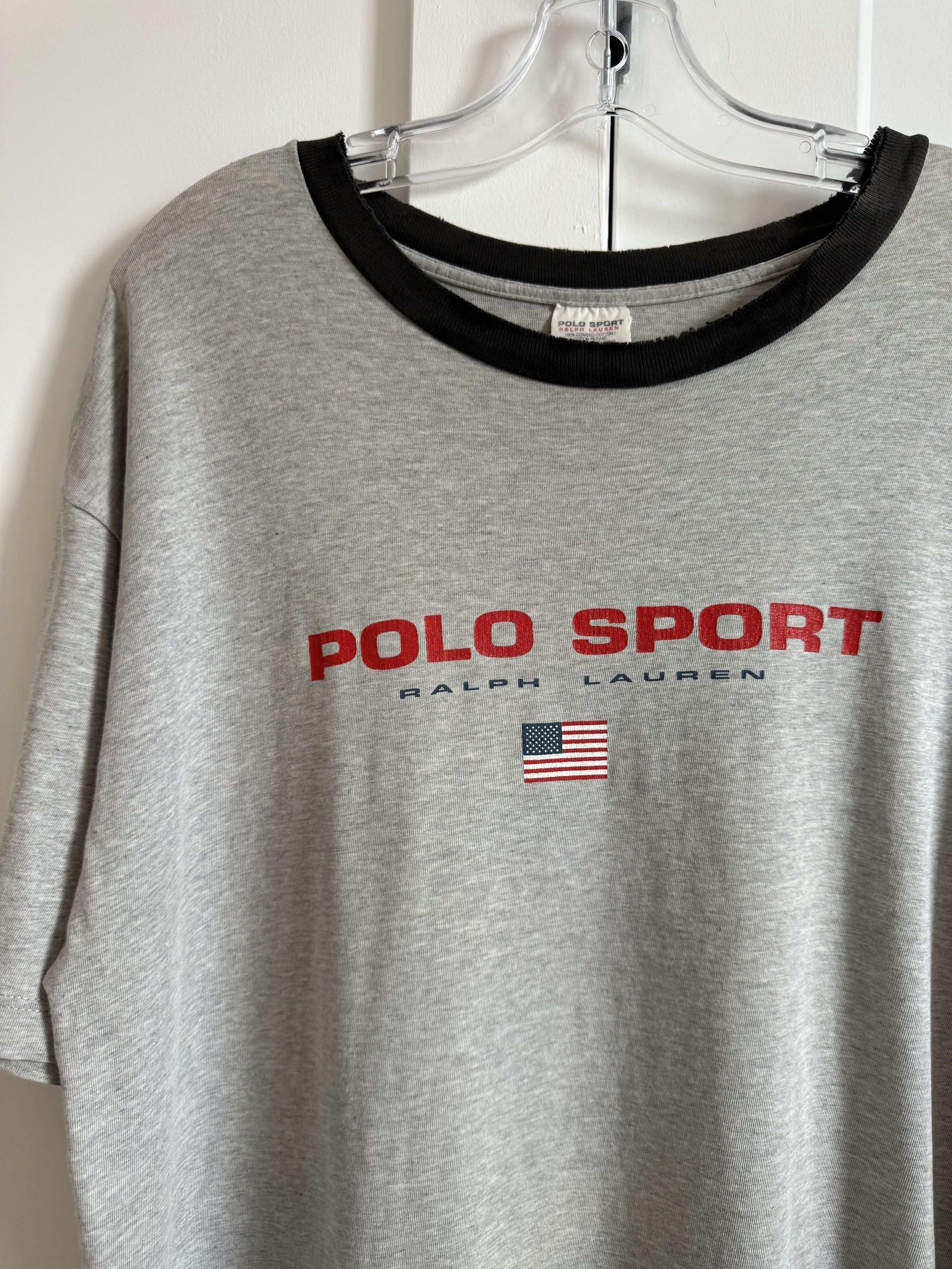 Polo Ralph Lauren Distressed Vintage Polo Ralph Lauren Grey Flag T-shirt Size US L / EU 52-54 / 3 - 2 Thumbnail