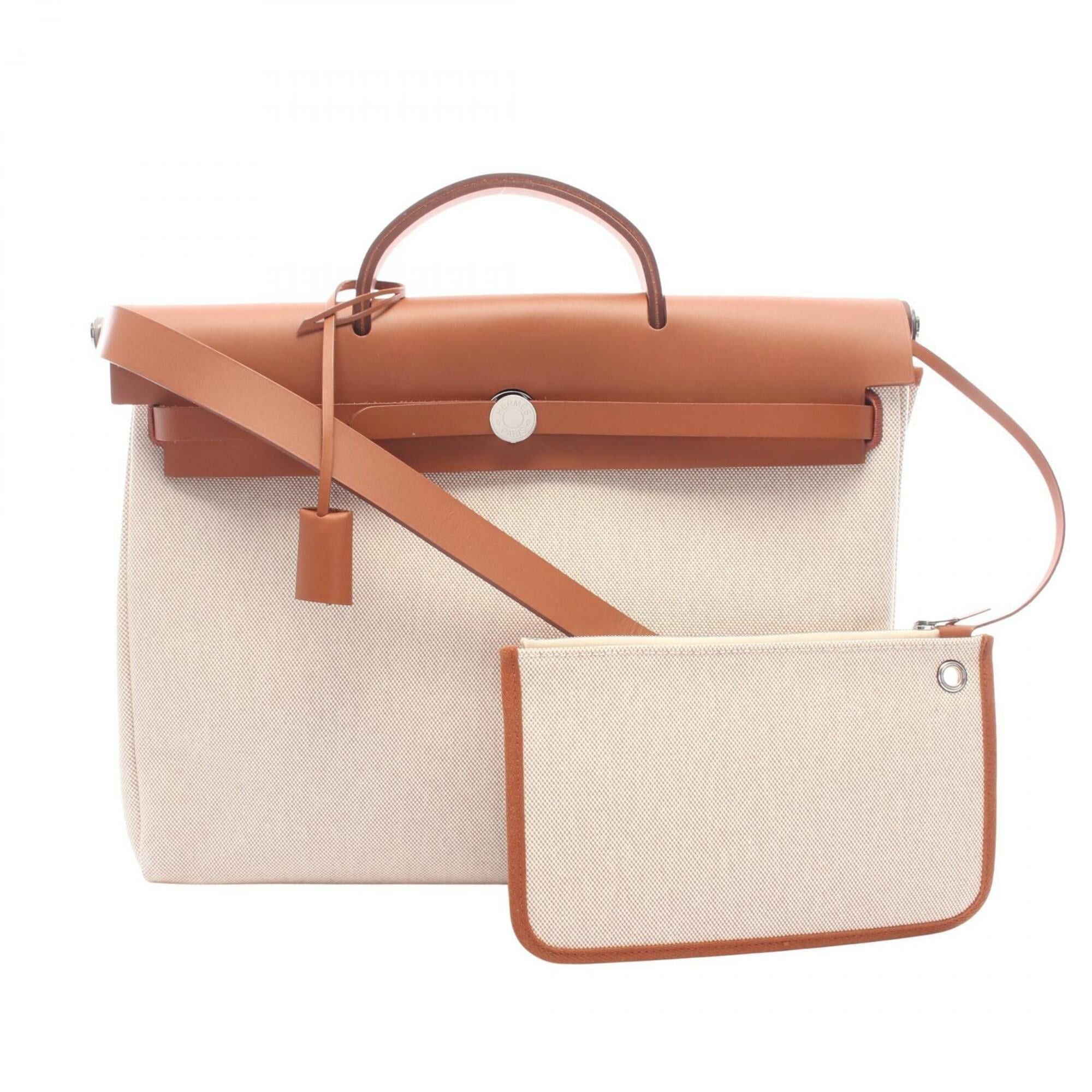 Hermes Hermes Herbag Zip Messenger 39 Handbag, Canvas Leather, Vache Hunter Toile H, Hunter, Women's, Ivory/Brown Size ONE SIZE - 1 Thumbnail
