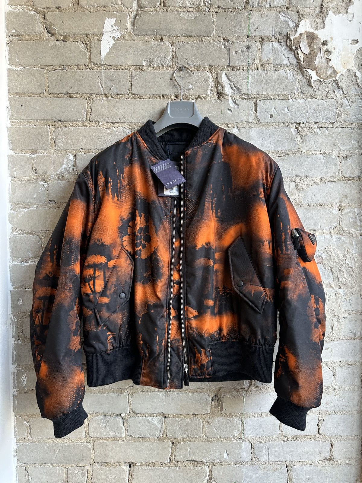 Prada × Vintage Prada Shearling Collar Nylon Cropped Bomber Jacket