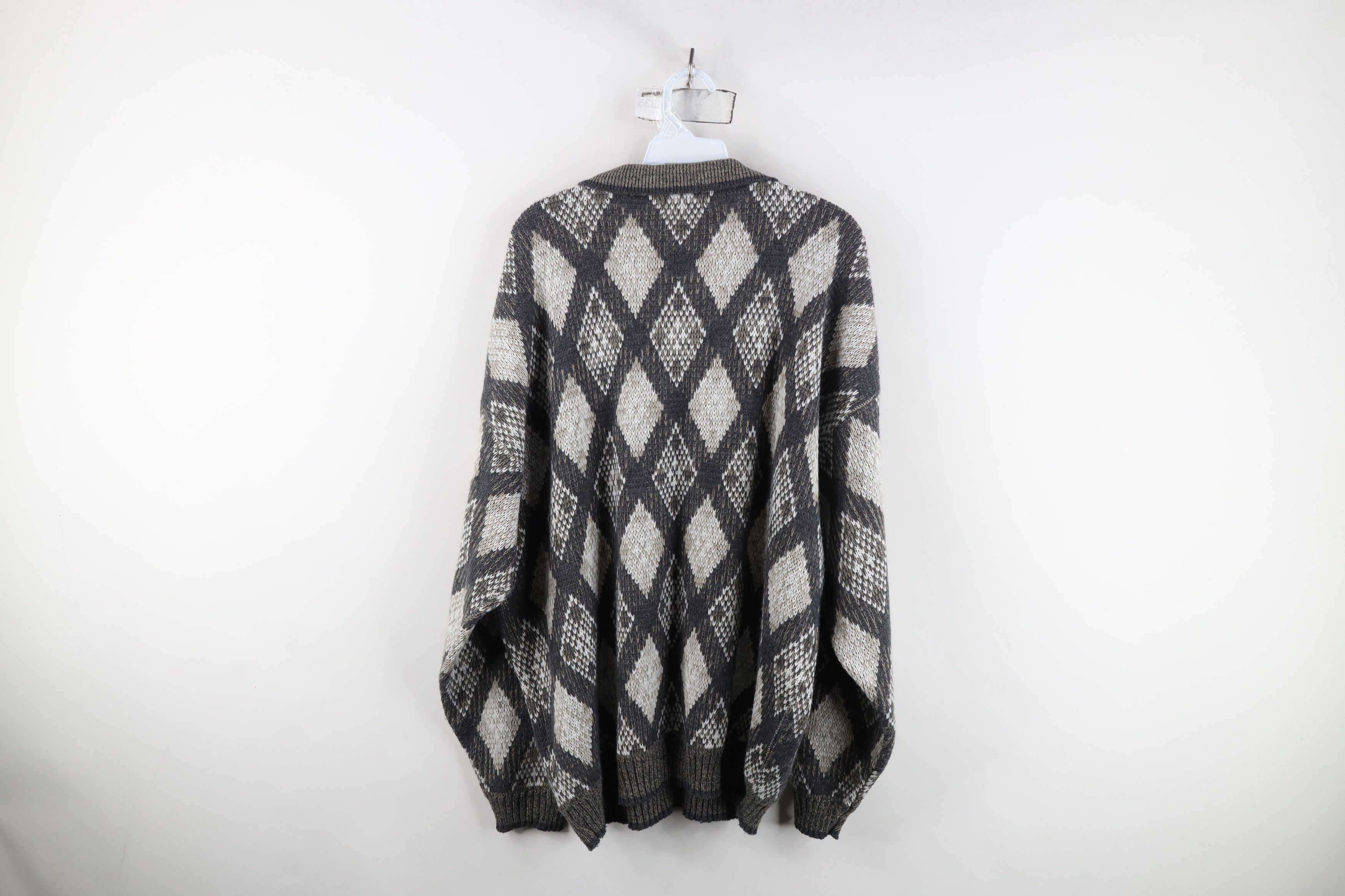 Vintage Vintage 90s Streetwear Argyle Diamond Knit Collared Sweater Size US XXL / EU 58 / 5 - 10 Thumbnail