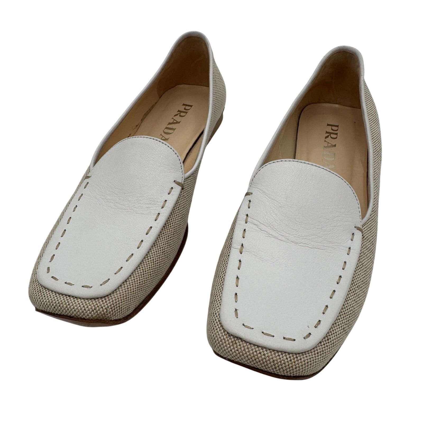 Prada Sz 38.5 Prada Loafers Shoes Canvas Leather Vero Cuoio 
