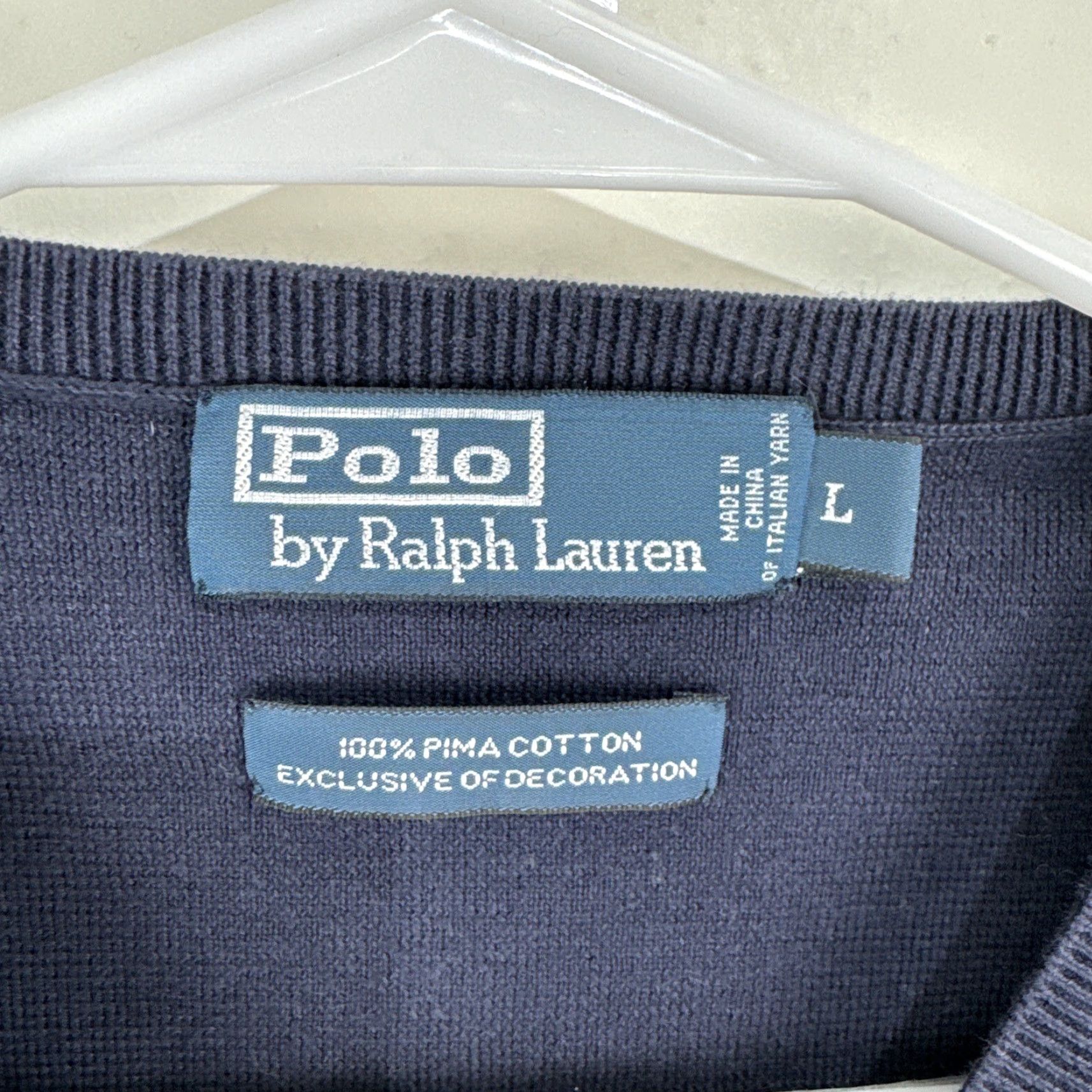 Ralph Lauren Polo Ralph Lauren Sweater Pullover V-Neck Navy Blue Men’s L Knit Cotton Logo Embroidered Classic Designer Preppy Size US L / EU 52-54 / 3 - 2 Thumbnail