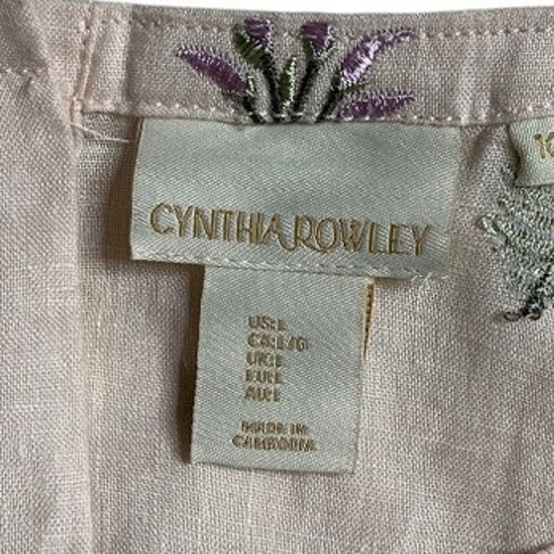 Cynthia Rowley Cynthia Rowley Linen Top Women Large Embroidered Button Back Size L / US 10 / IT 46 - 8 Thumbnail