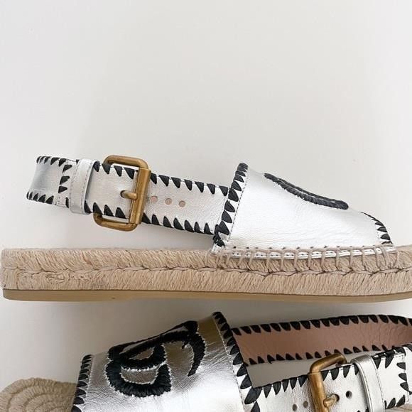 Gucci Authentic - Pilar Embroidered Double G Logo Slingback Espadr Size US 5 / IT 35 - 2 Thumbnail
